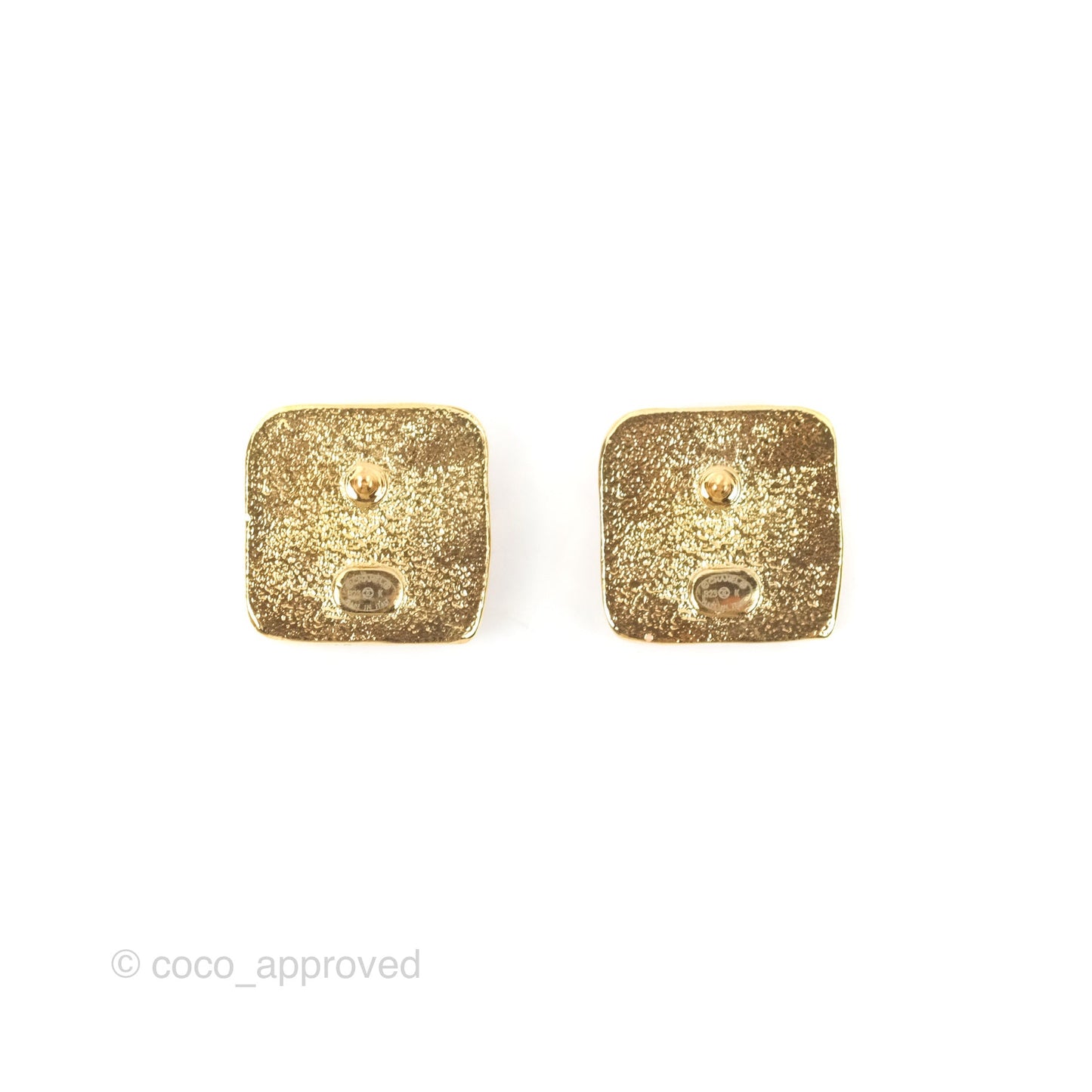 Chanel Square Pink CC Earrings Gold Tone 23K