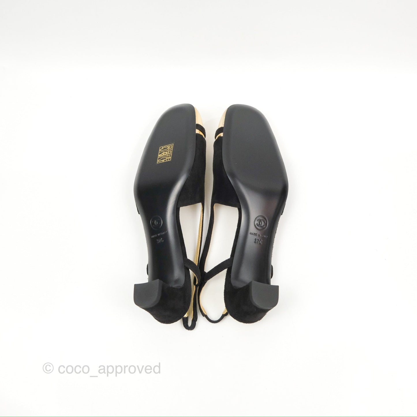 Chanel CC Slingback Heels Black Gold Size 37