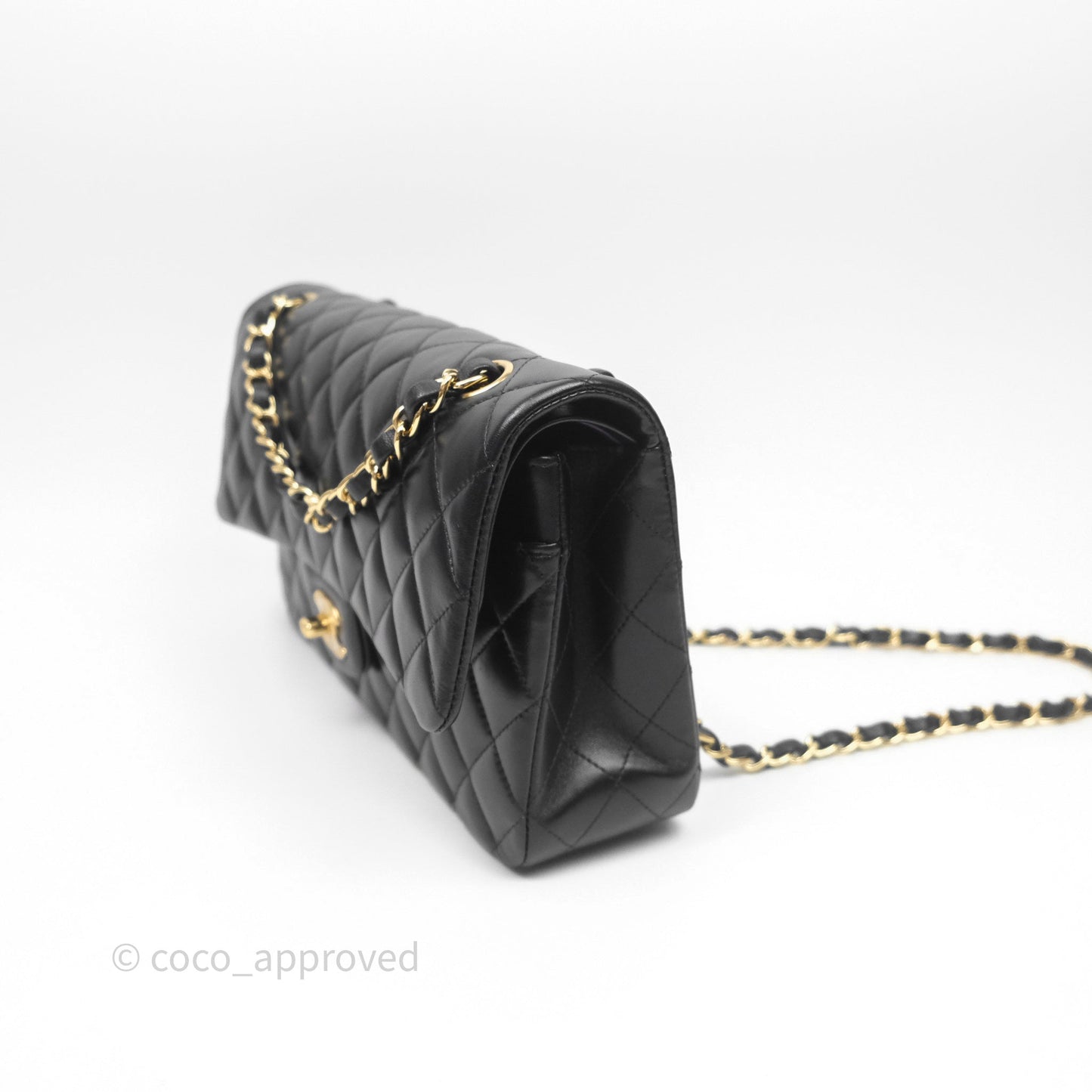 Chanel Classic M/L Medium Flap Quilted Black Lambskin Gold Hardware