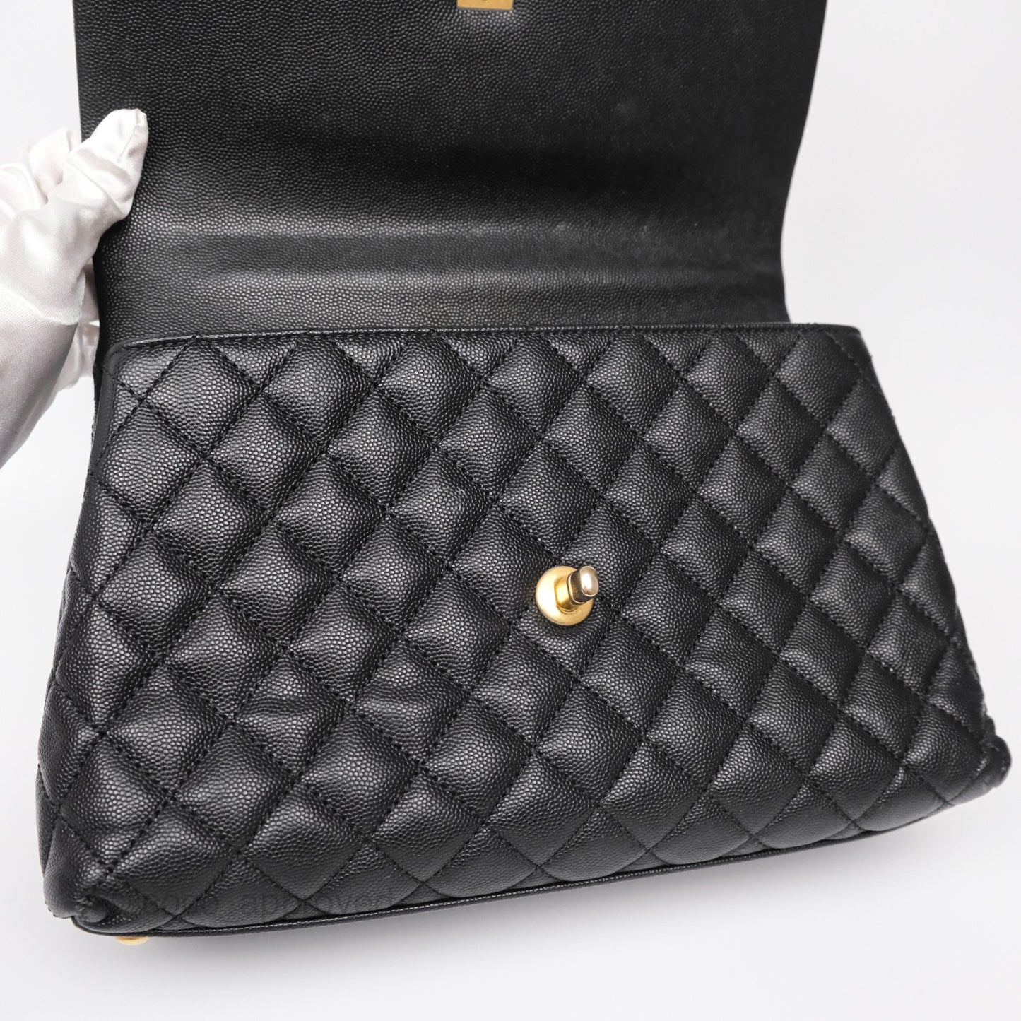 Chanel Medium Coco Handle Quilted Black Caviar Aged Gold Hardware