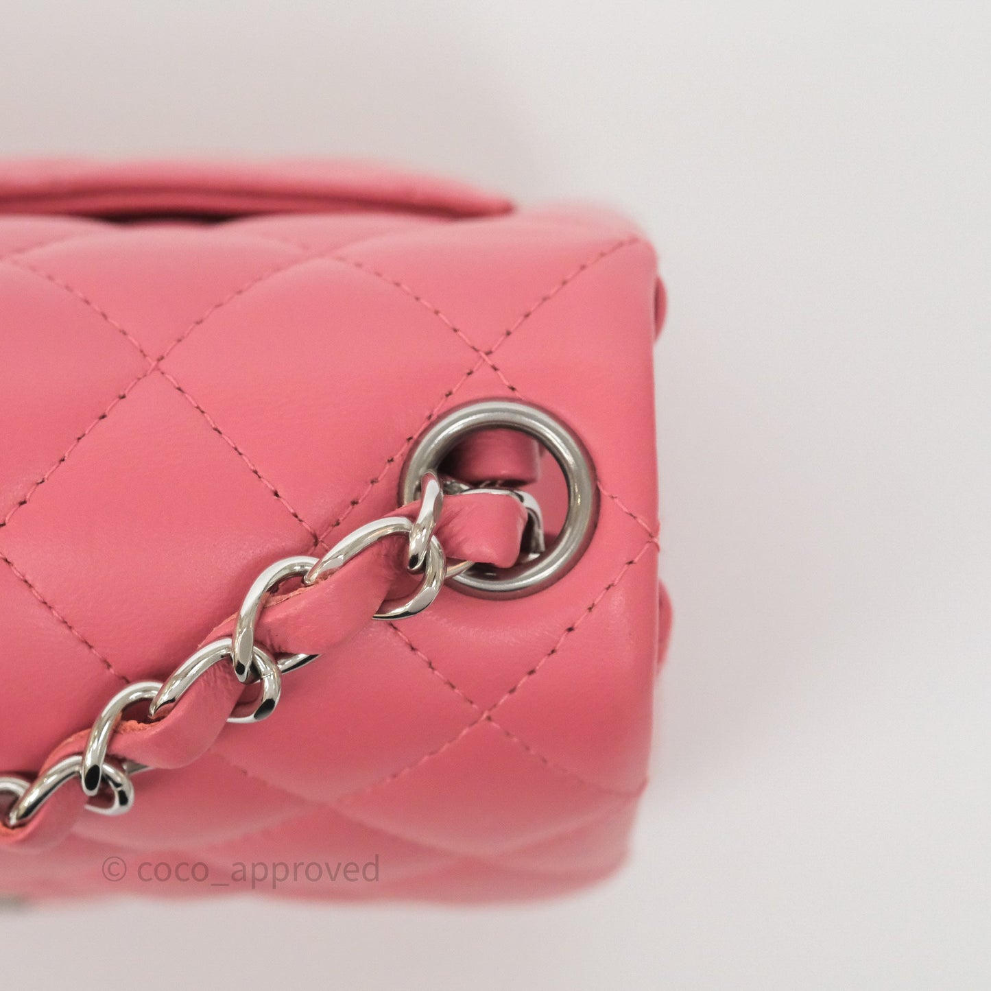 Chanel Mini Square Flap Quilted Pink Lambskin Silver Hardware