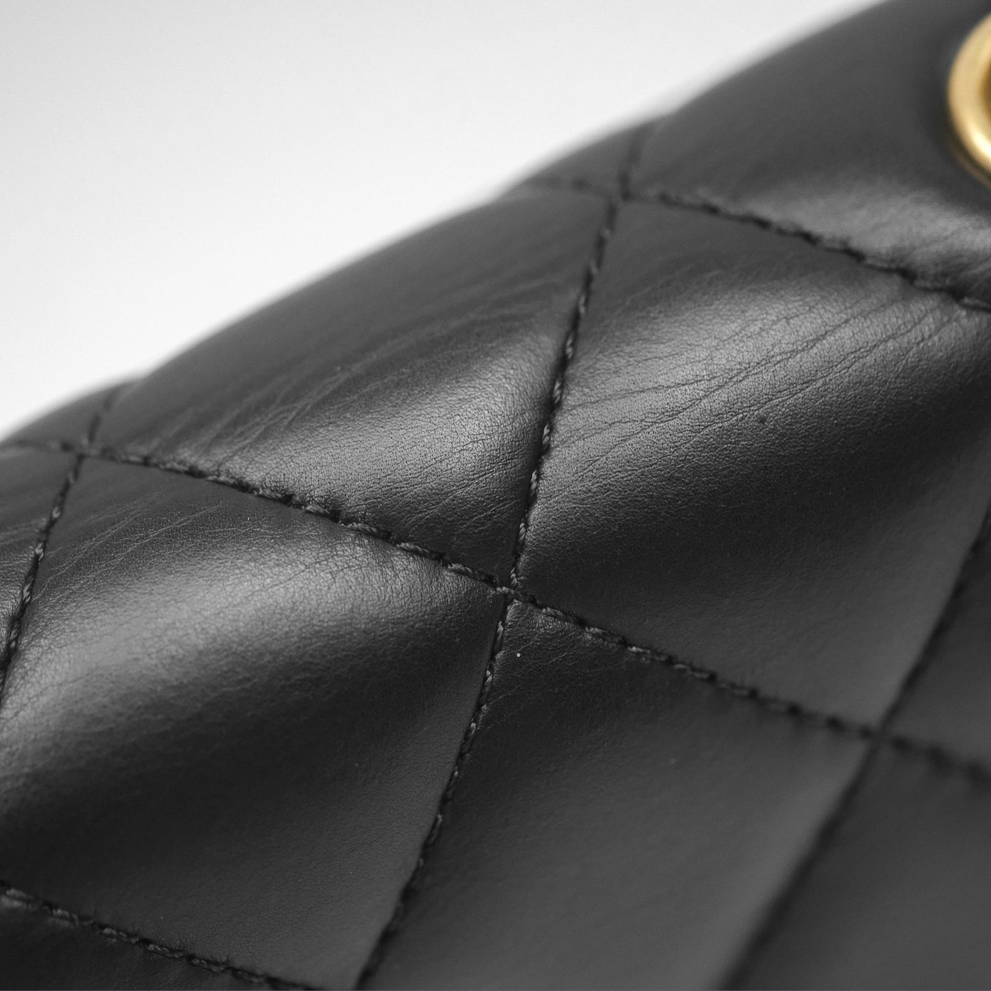 Chanel Quilted Side Chain Flap Bag Black Calfskin Aged Gold Hardware