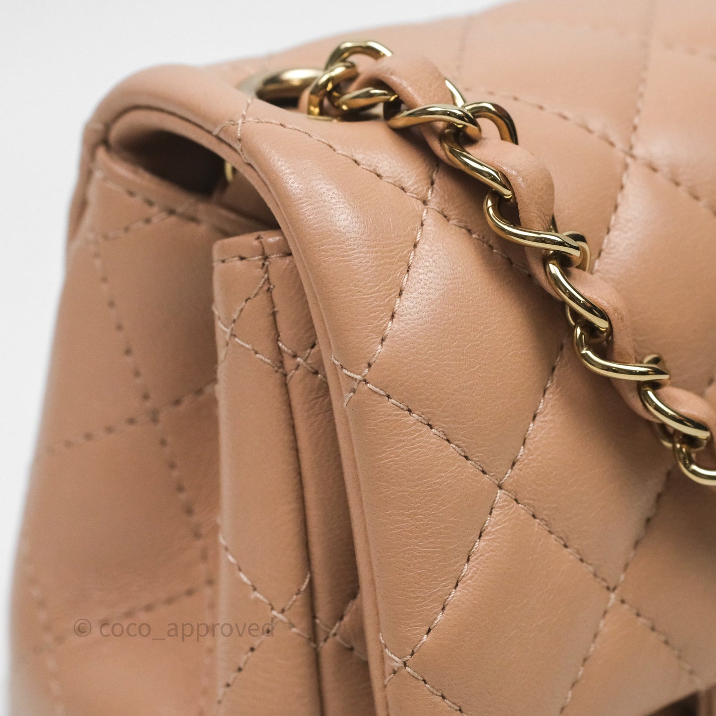 Chanel Mini Square Flap Quilted Beige Lambskin Gold Hardware