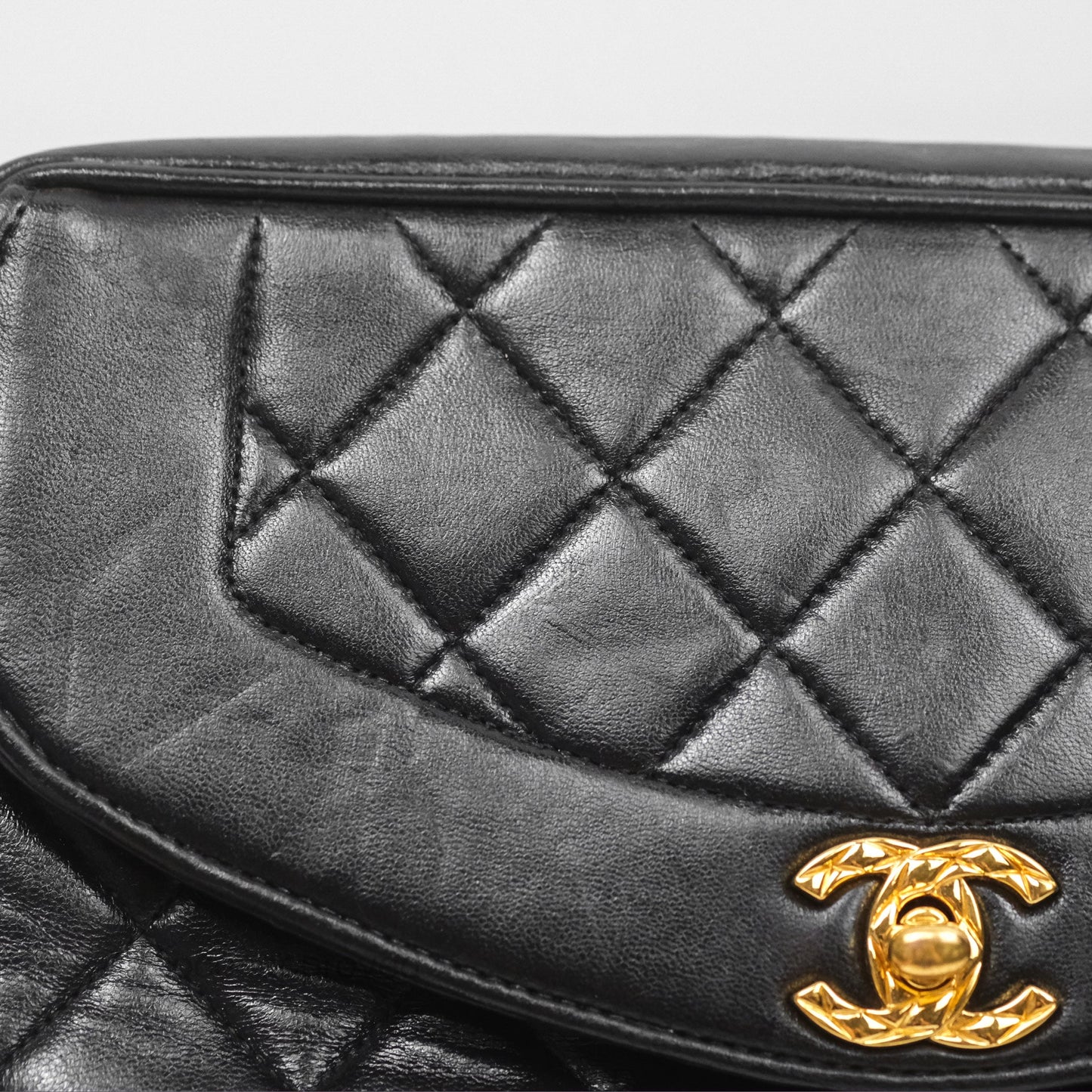 Chanel Vintage Diana Fringe Camera Bag Black Lambskin 24K Gold Hardware