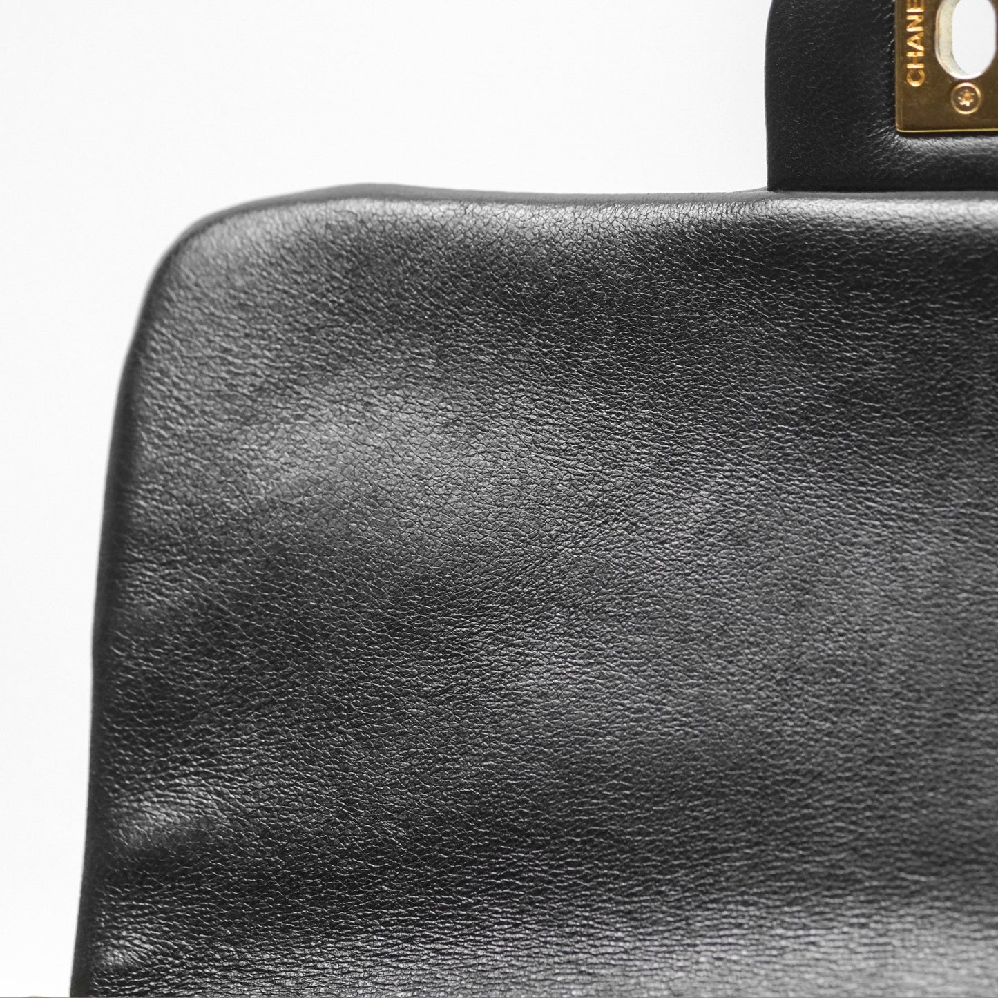 Chanel Chain Handle Flap Bag Black Goatskin Gold Hardware