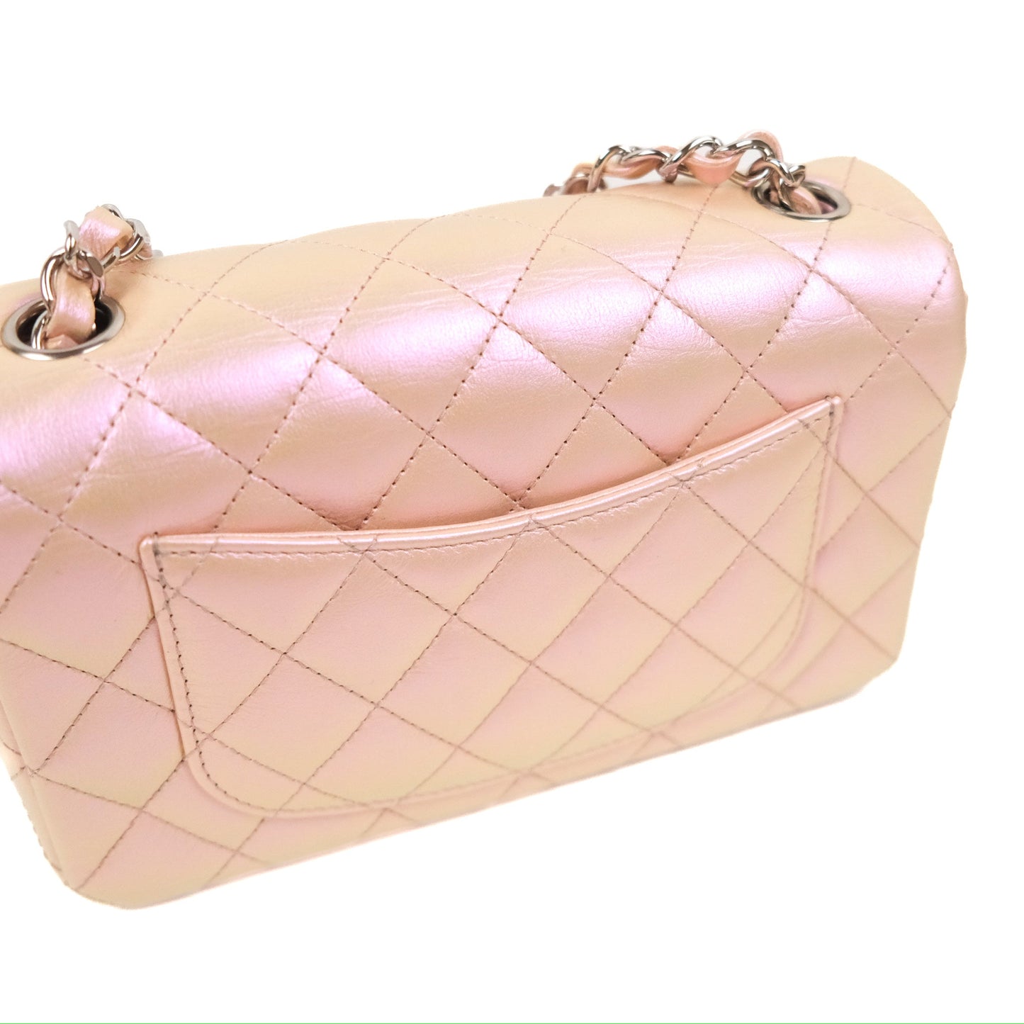 Chanel Quilted Mini Rectangular Iridescent Pink Calfskin Silver Hardware