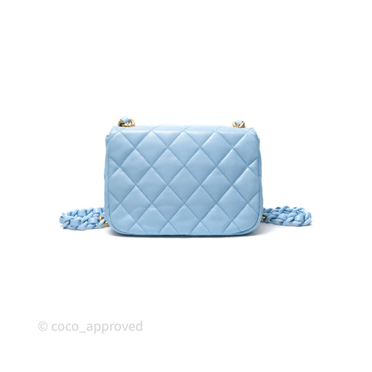 Chanel Small Flap Bag Blue Lambskin Gold and Lacquered Metal 22S