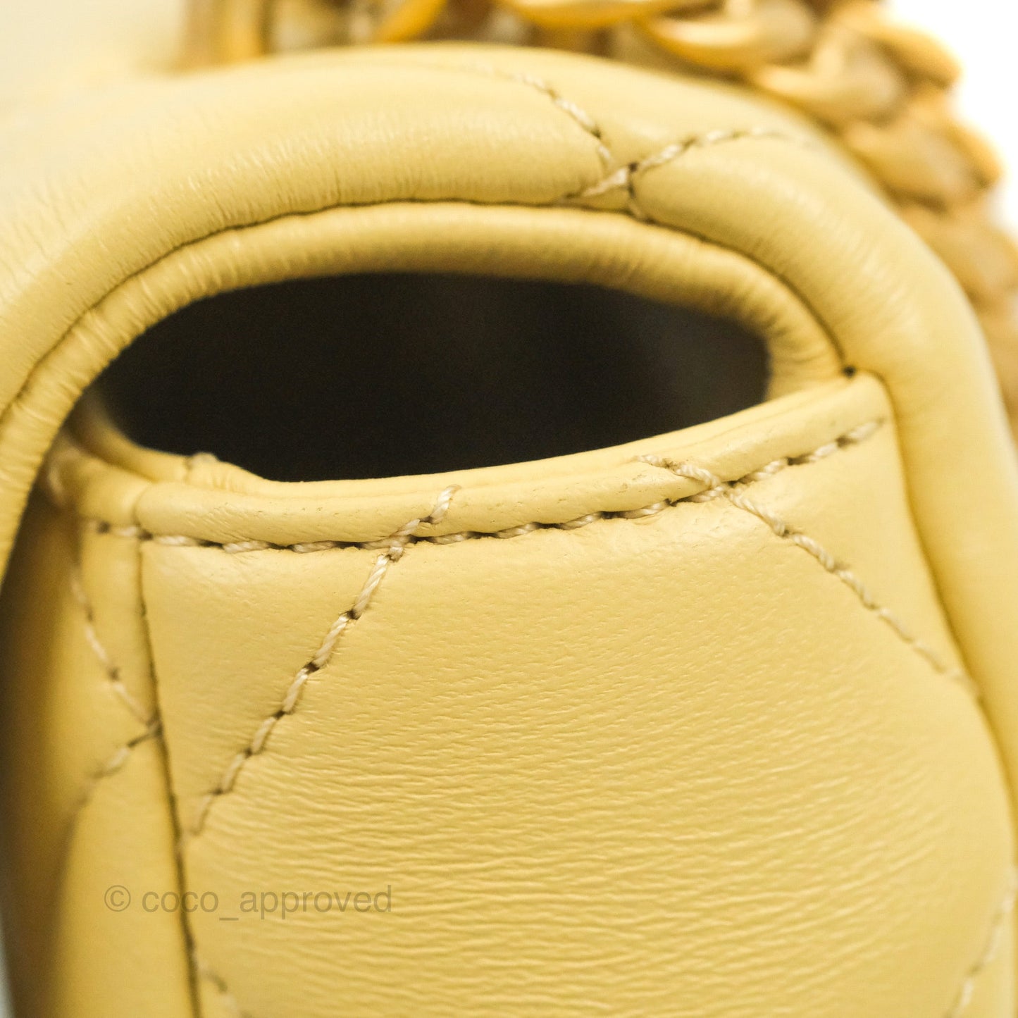 Chanel Enamel Quilted Pending CC Mini Square Flap Yellow Lambskin Aged Gold Hardware 22P
