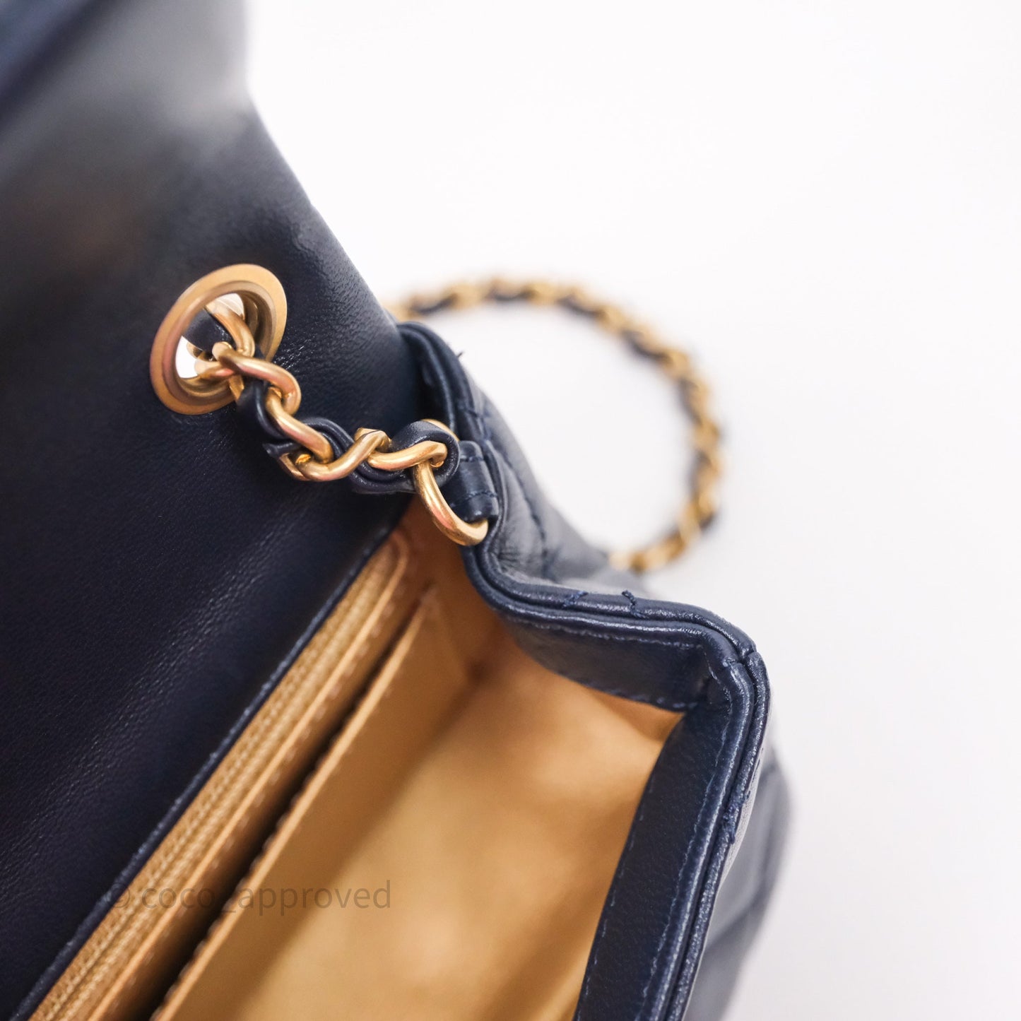 Chanel Mini Rectangular Pearl Crush Navy Lambskin Aged Gold Hardware
