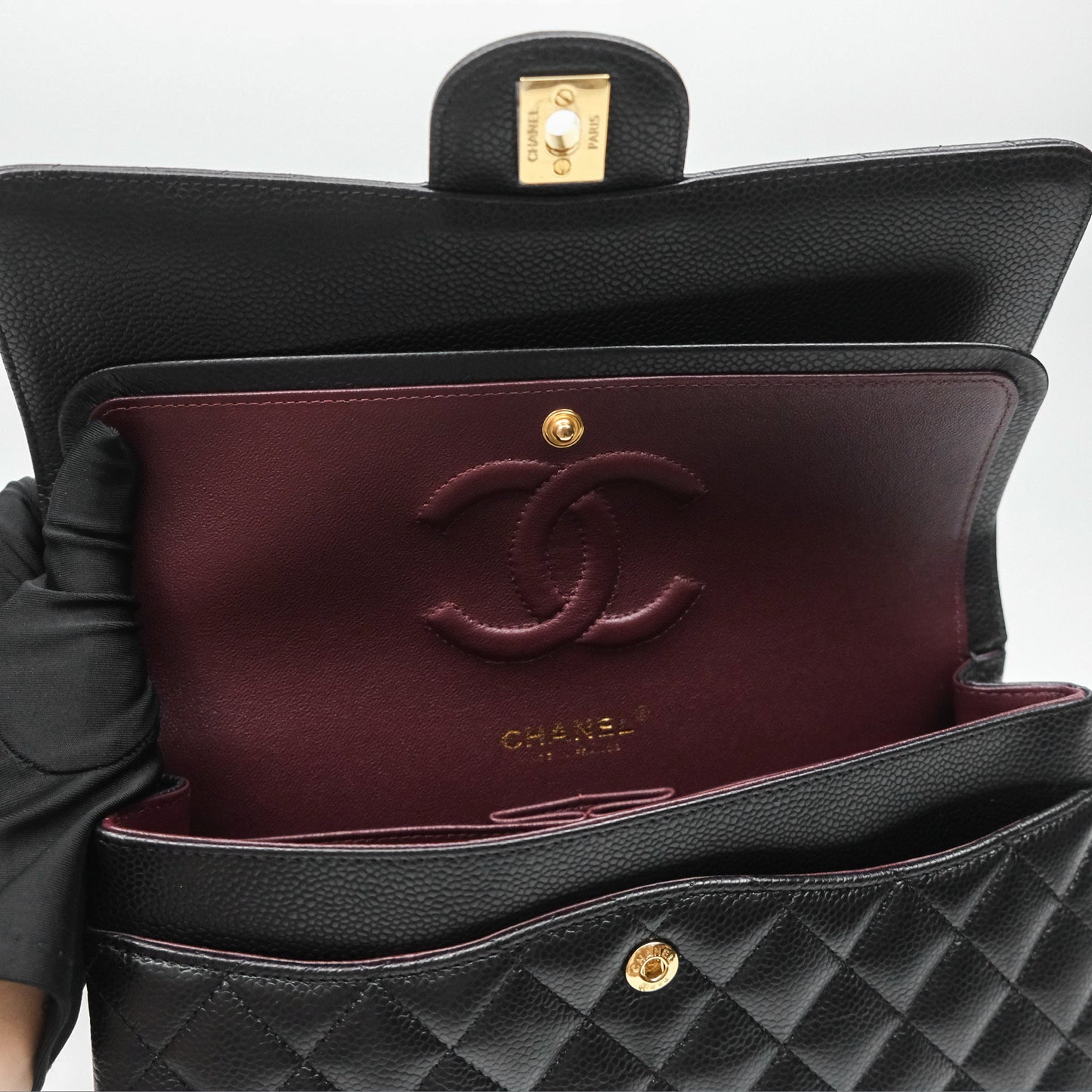 Chanel Classic M/L Medium Flap Quilted Black Caviar Gold Hardware