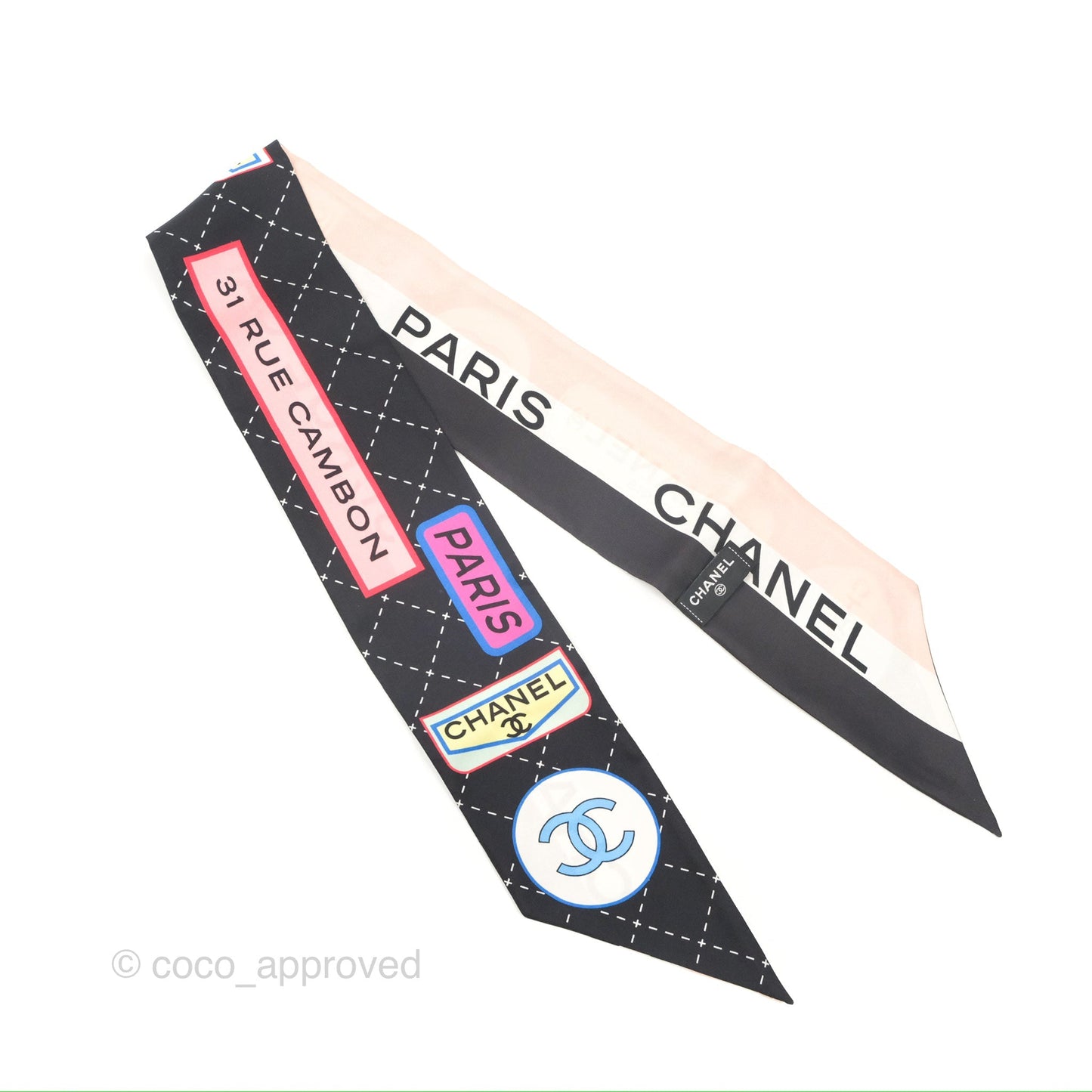 Chanel Logo Quilted Printed Silk Hair Accessory Black