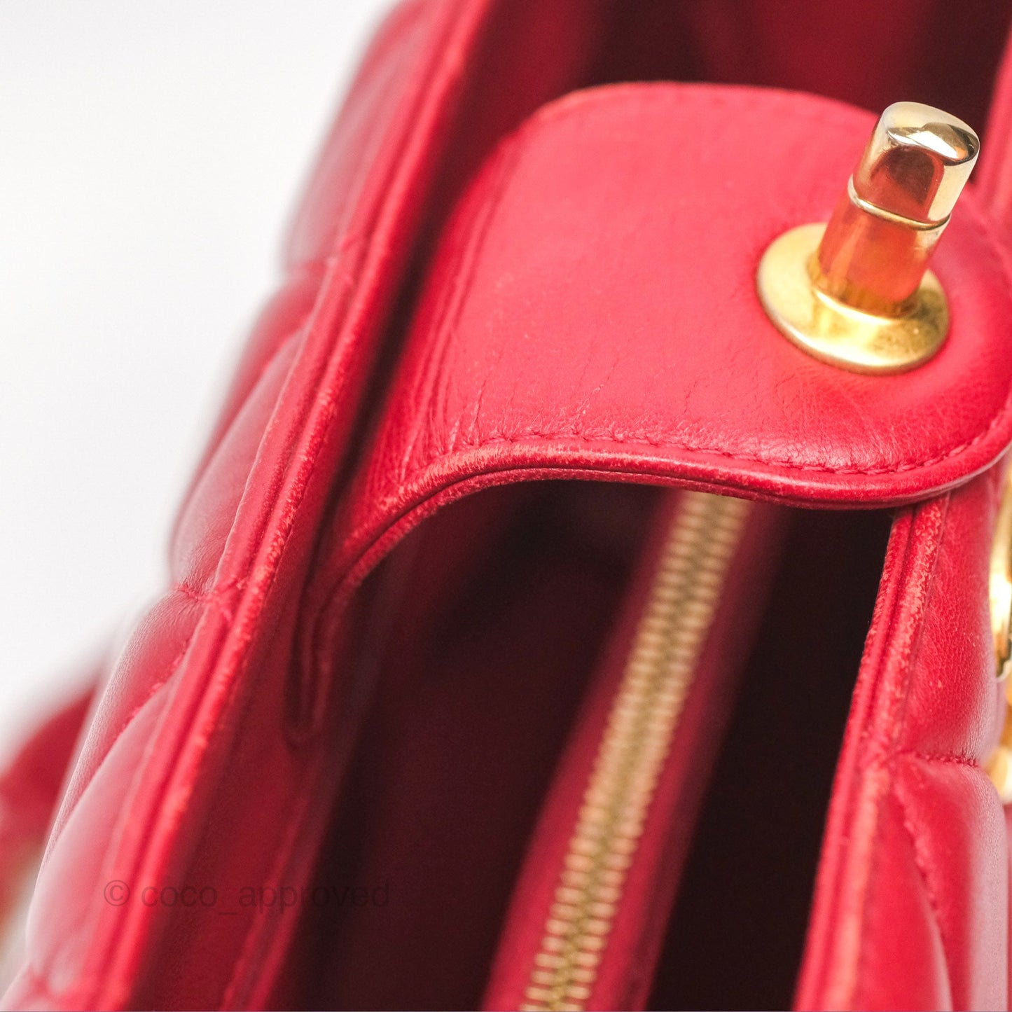 Chanel Tote Bag Red Lambskin Aged Gold Hardware