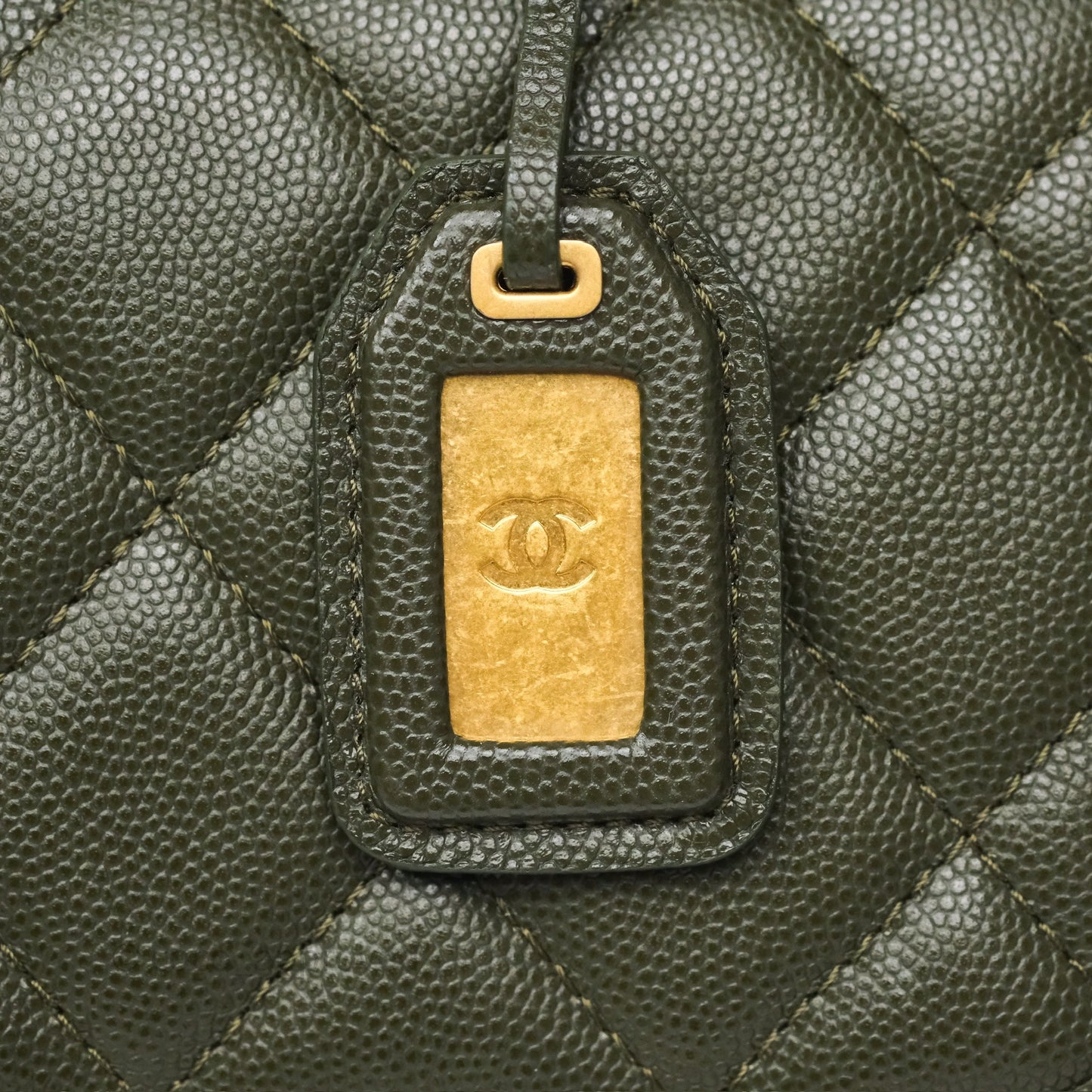 Chanel School Memory Top Handle Flap Army Green Caviar Aged Gold Hardware