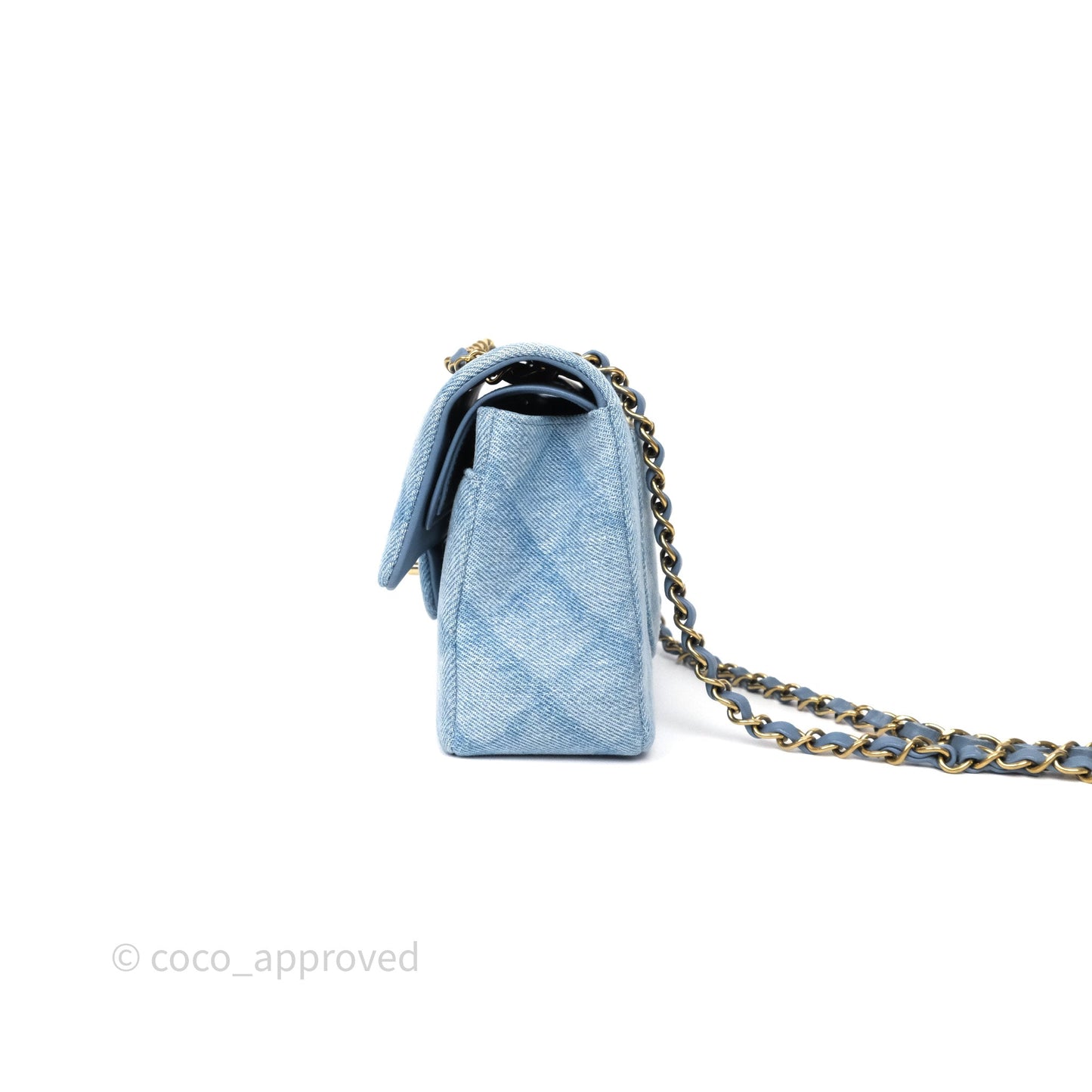 Chanel Quilted Small Double Flap Blue Printed Denim Gold Hardware
