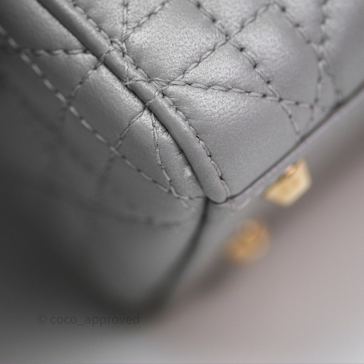 Christian Dior Mini Lady Dior Iridescent Grey Lambskin Cannage Gold Hardware