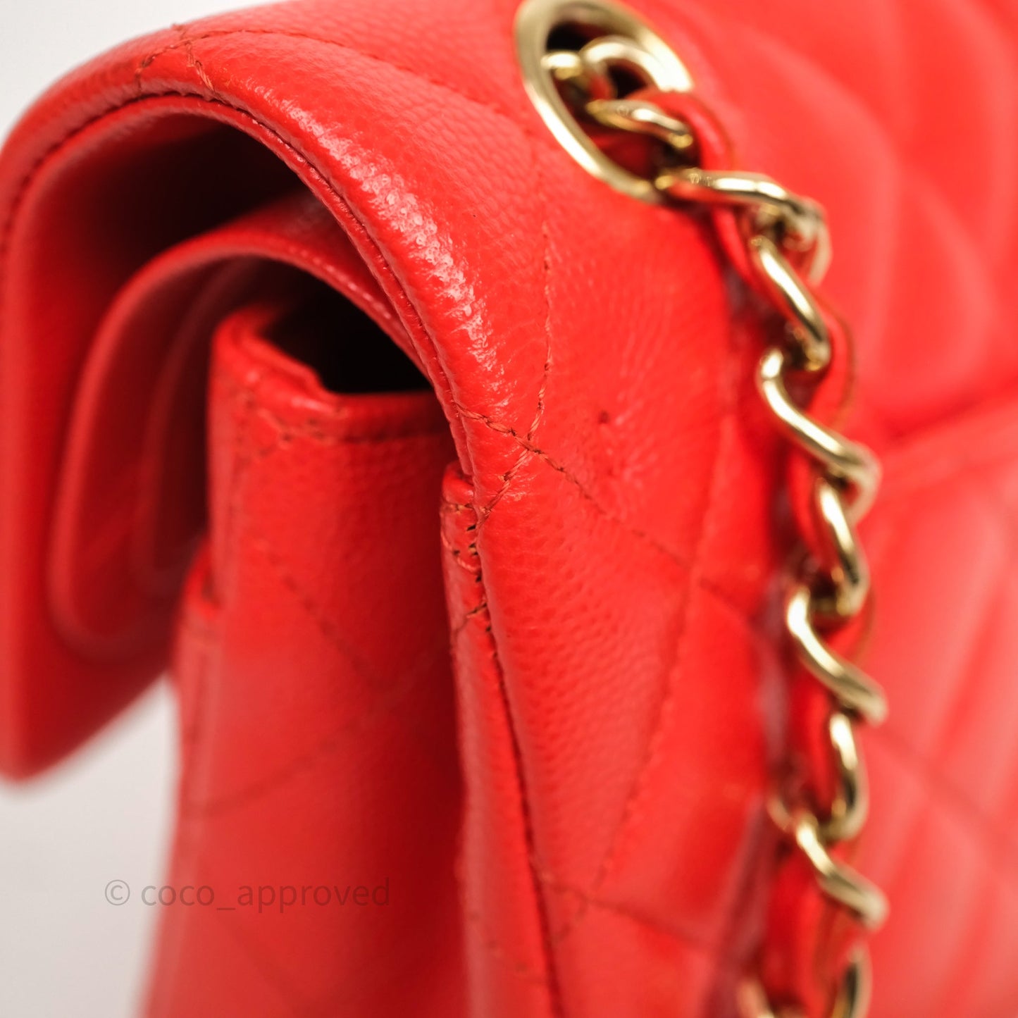 Chanel Small Classic Flap Quilted Red Orange Caviar Gold Hardware