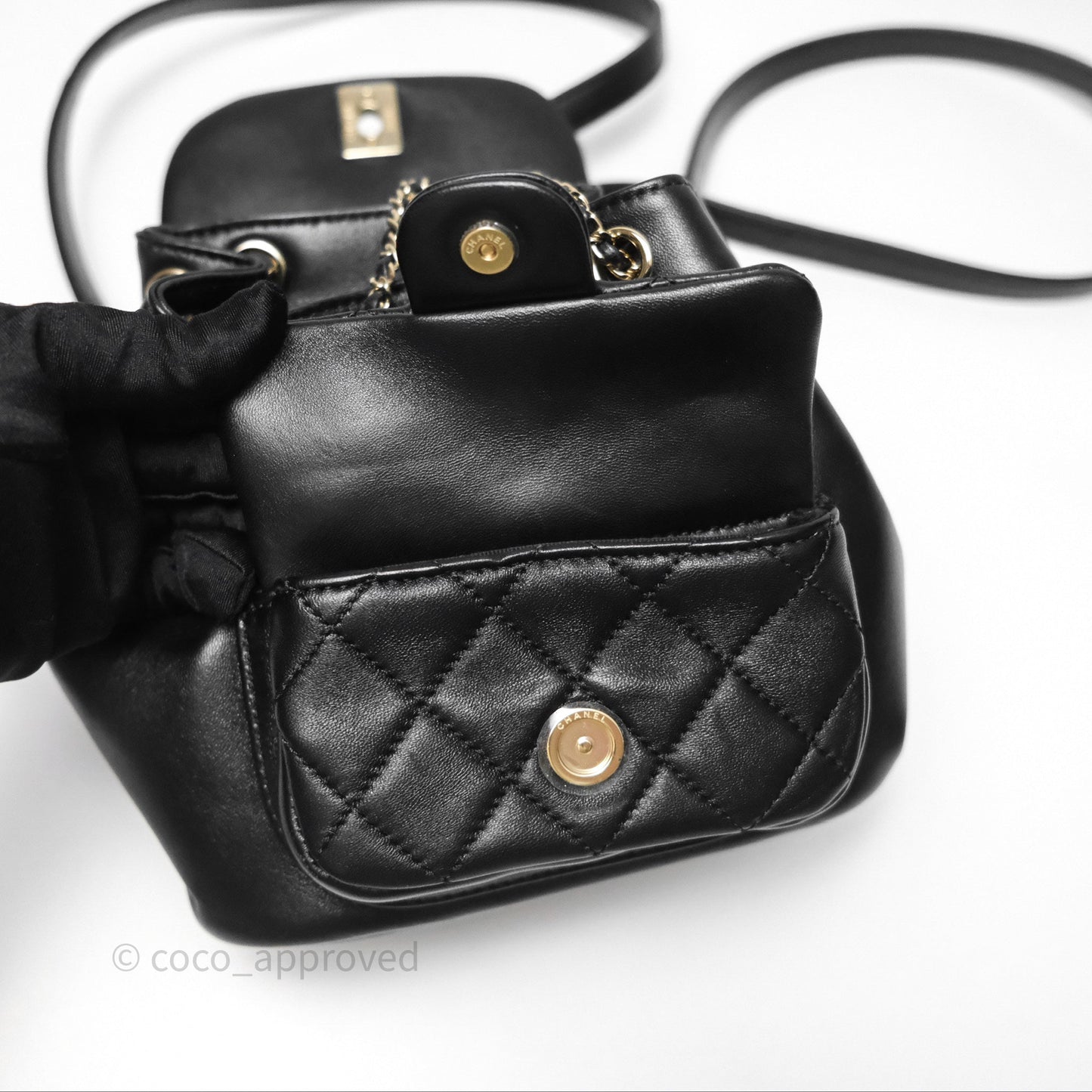 Chanel Small Duma Drawstring Backpack Black Lambskin Gold Hardware