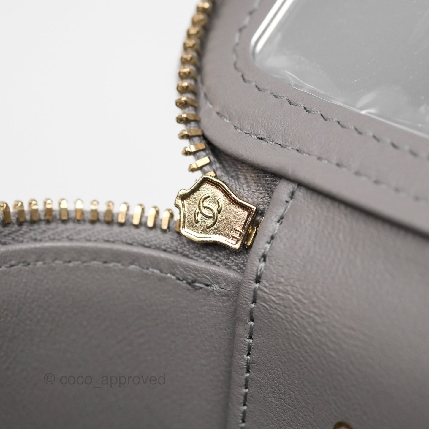 Chanel Mini Metal Top Handle Vanity With Chain Grey Lambskin Aged Gold Hardware
