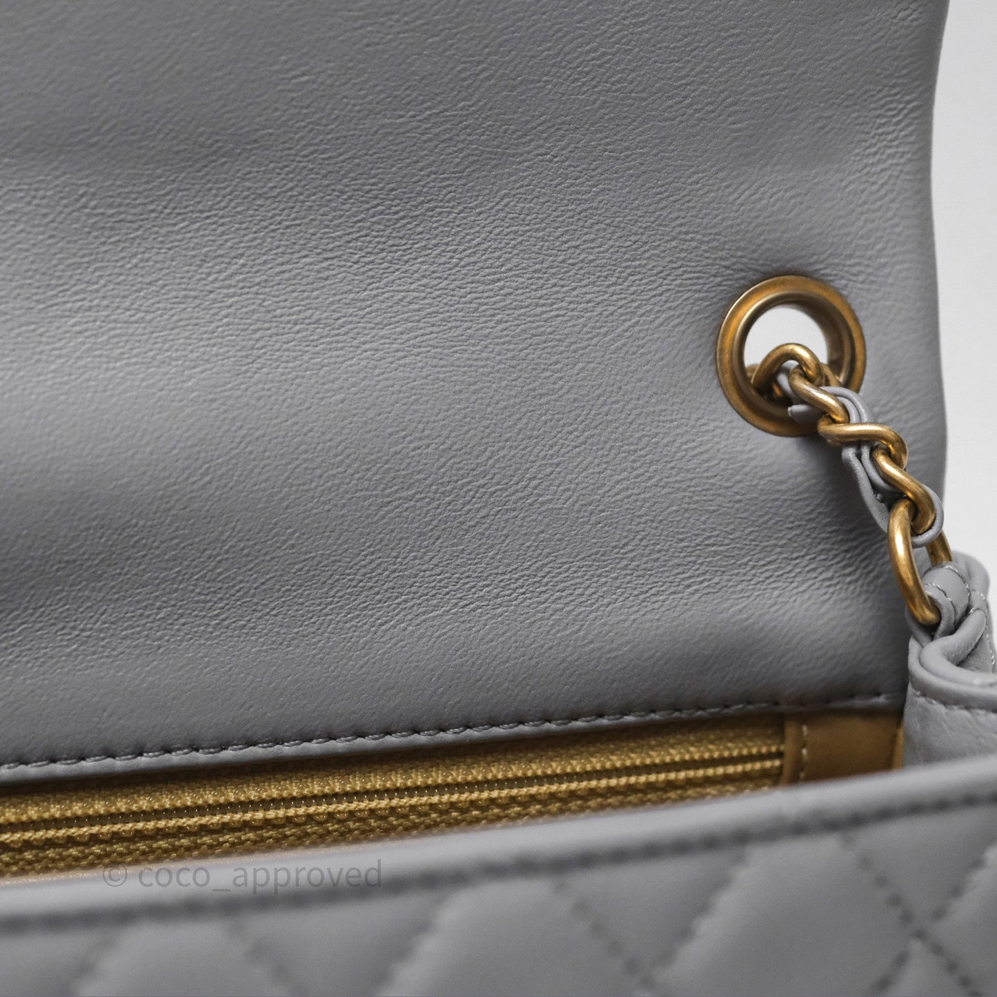 Chanel Pearl Crush Mini Rectangular Quilted Grey Lambskin Aged Gold Hardware