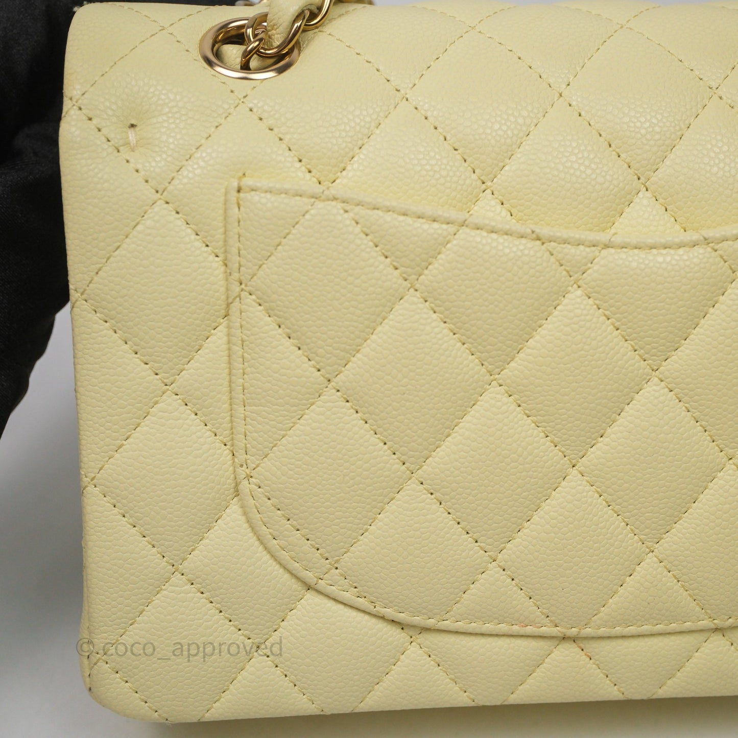 Chanel Small Classic Quilted Flap Light Yellow Caviar Gold Hardware