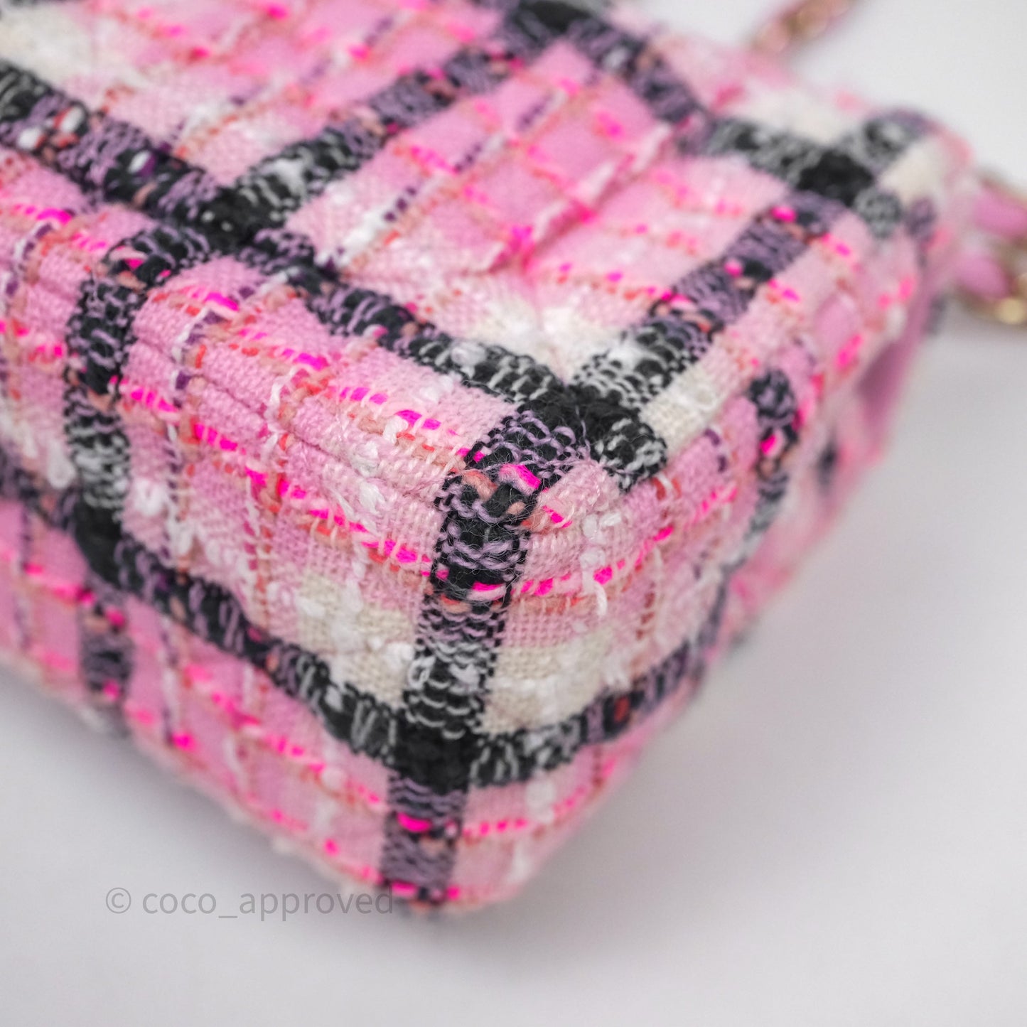 Chanel Quilted Mini Rectangular Flap Pink Tweed Gold Hardware