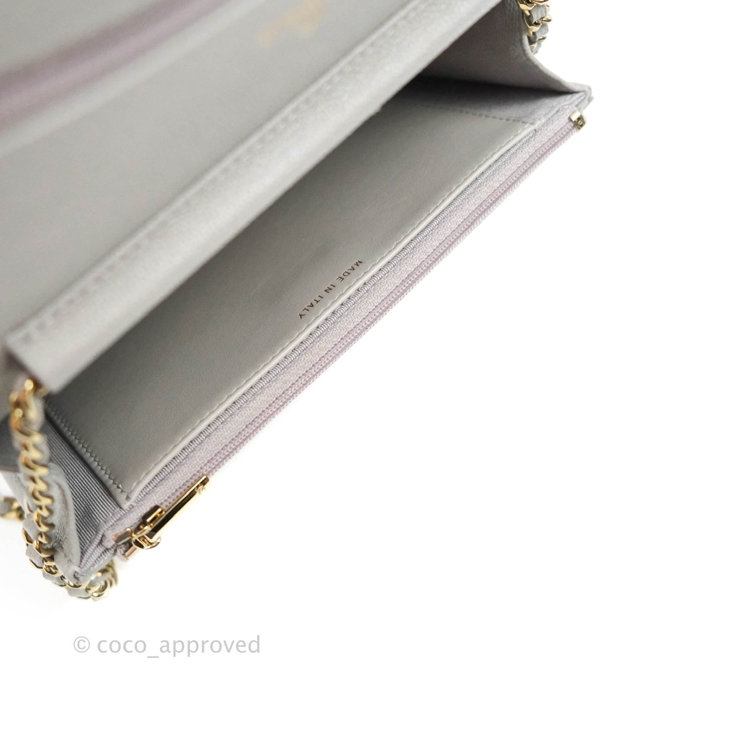 Chanel Classic Quilted Wallet on Chain WOC Grey Caviar Gold Hardware 21A