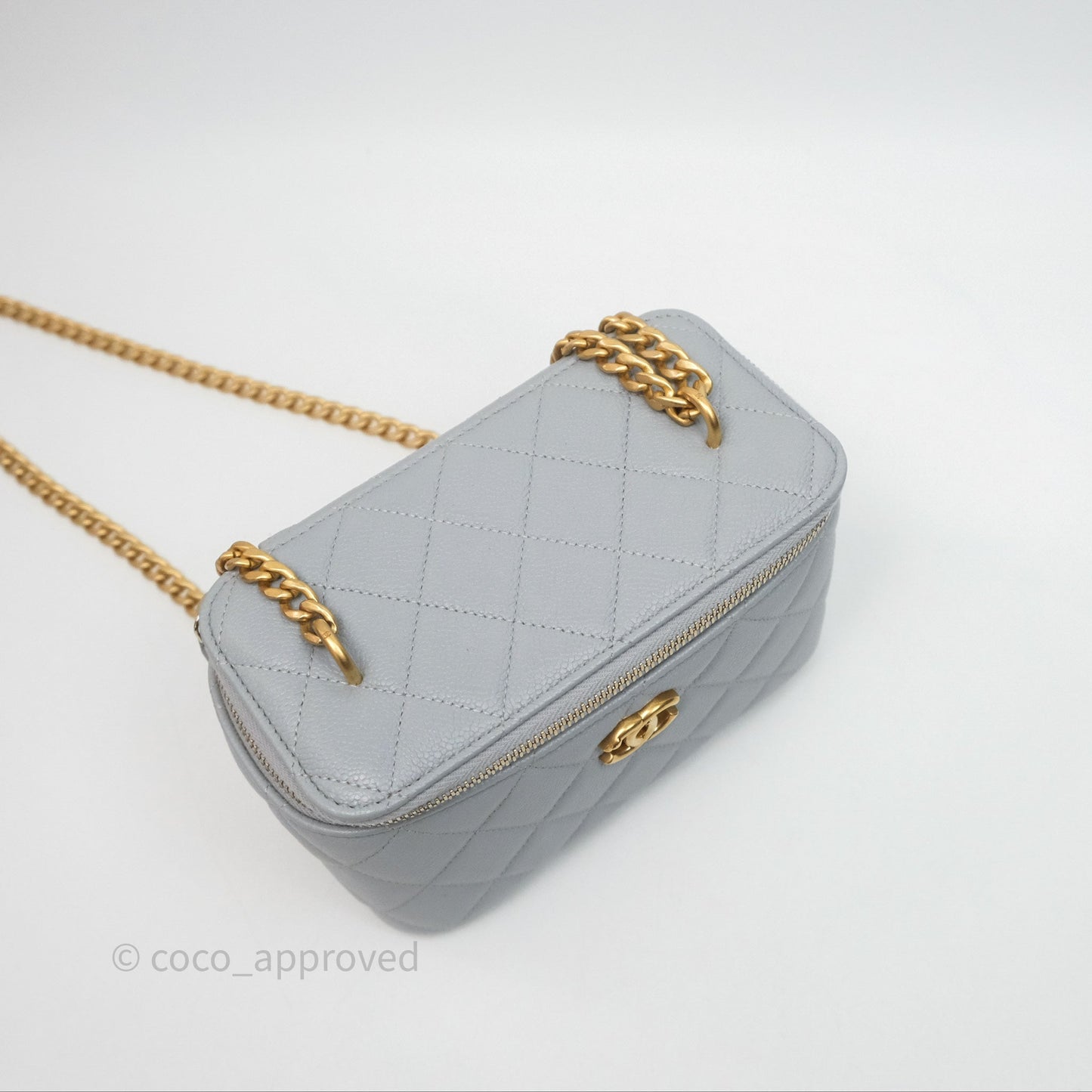 Chanel Heart Crush Vanity With Chain Grey Caviar Aged Gold Hardware