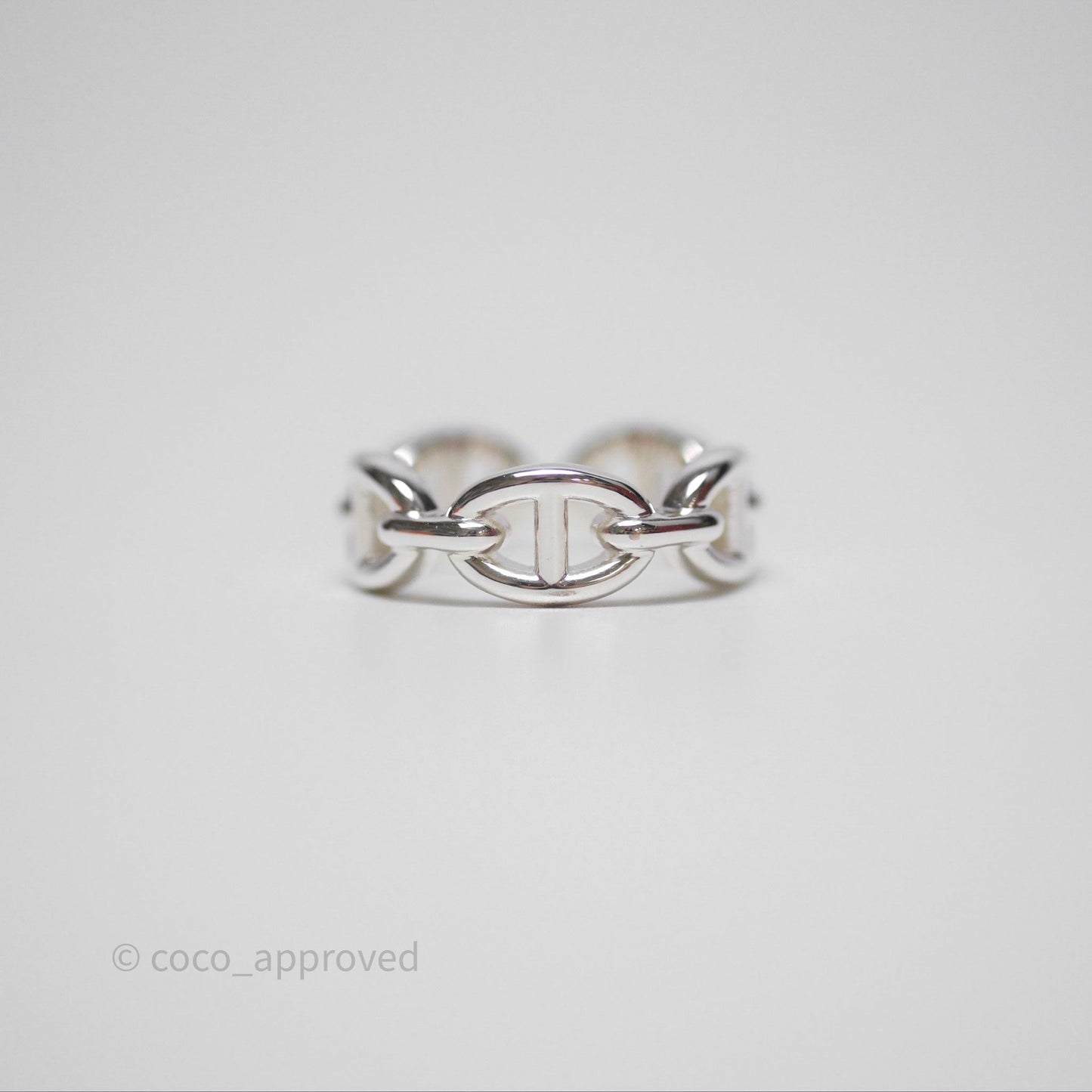 Hermès Sterling Silver PM Chaine d'Ancre Enchainee Band Ring Size 52