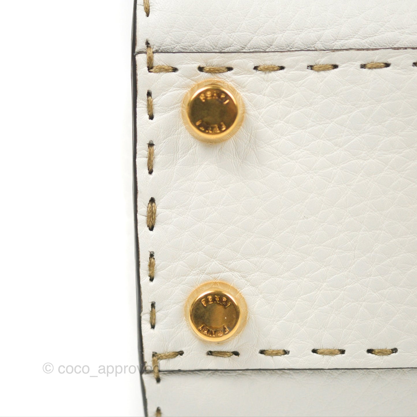 Fendi Mini Peekaboo Bag Contrast Stitch Off White/Navy Grained Leather Gold Hardware