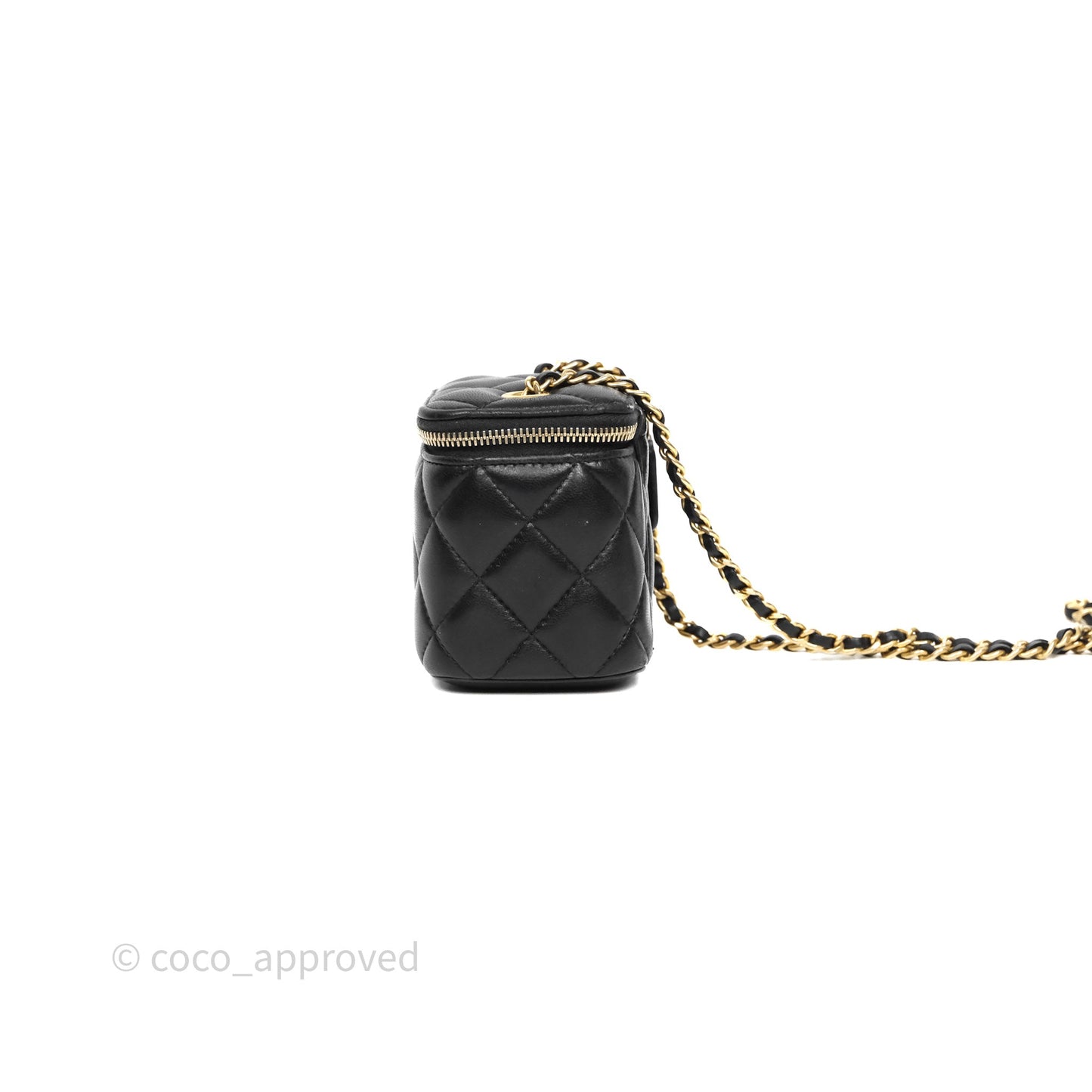 Chanel Mini Black Lambskin Vanity Pearl Crush With Chain Gold Hardware