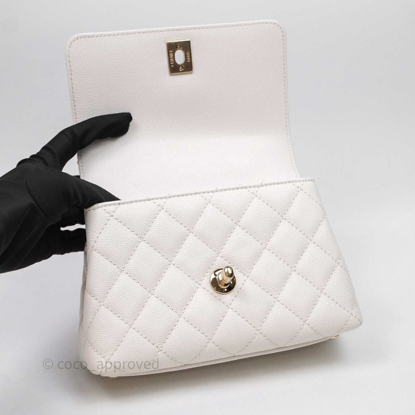 Chanel Mini Coco Handle Quilted White Caviar Gold Hardware