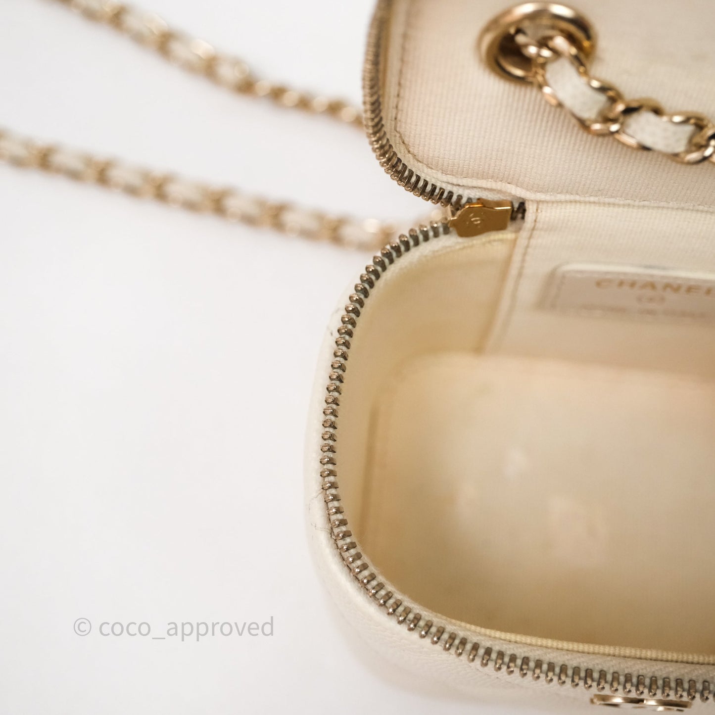 Chanel Mini Vanity With Chain White Caviar Gold Hardware