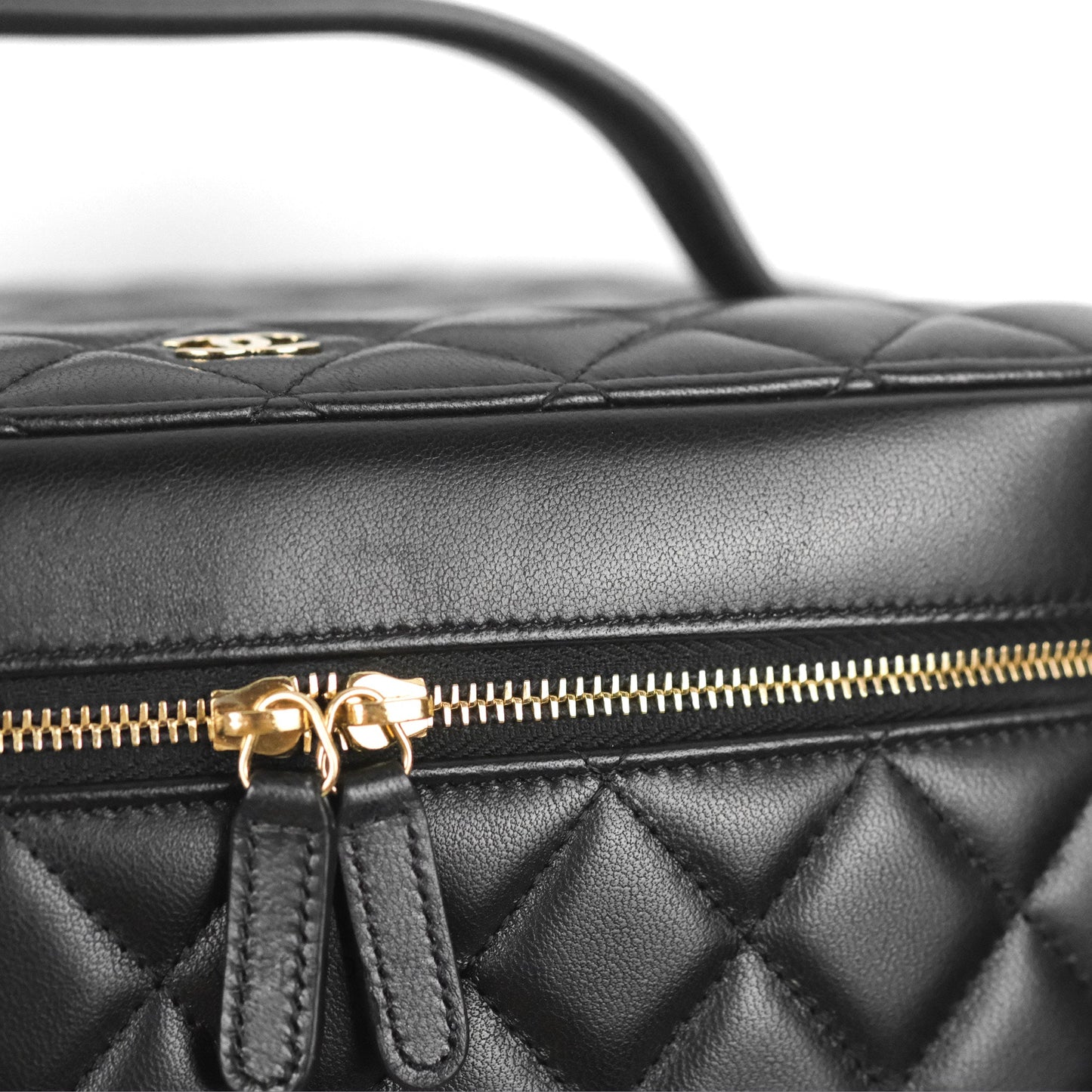 Chanel Classic Cosmetic Vanity Pouch Quilted Black Lambskin Gold Hardware