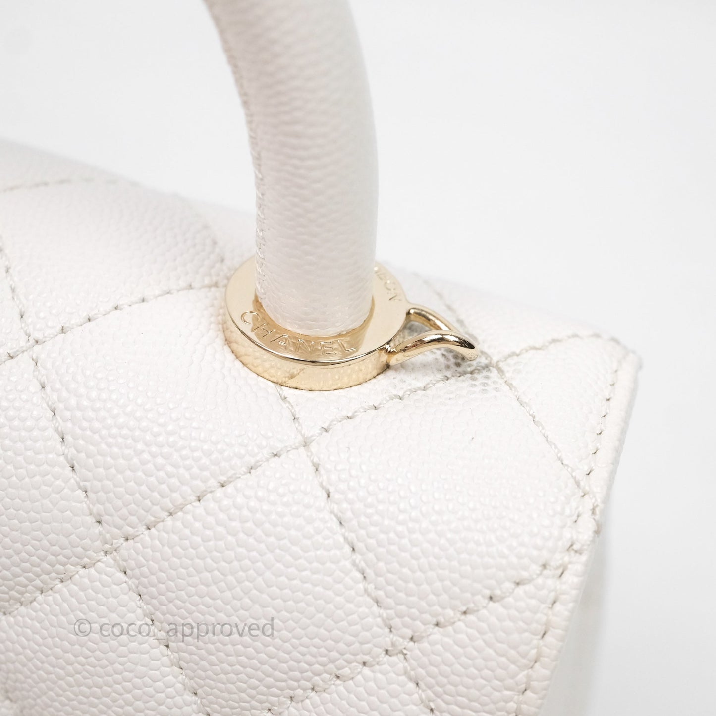 Chanel Mini Coco Handle Quilted White Caviar Gold Hardware
