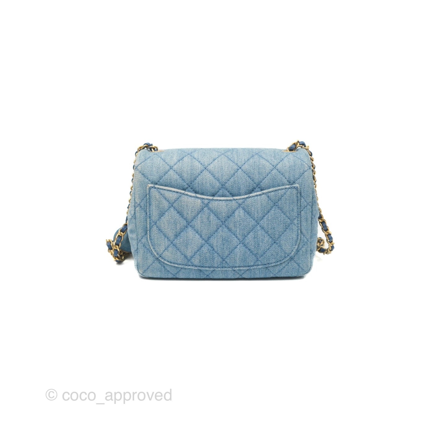 Chanel Mini Square Pearl Crush Quilted Denim Aged Gold Hardware