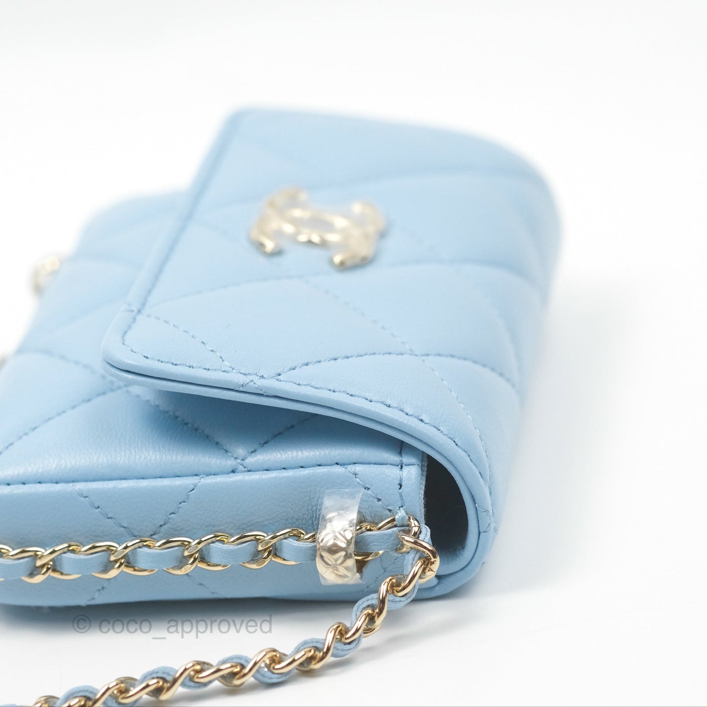 Chanel Mini Clutch With Chain Blue Lambskin Gold Hardware