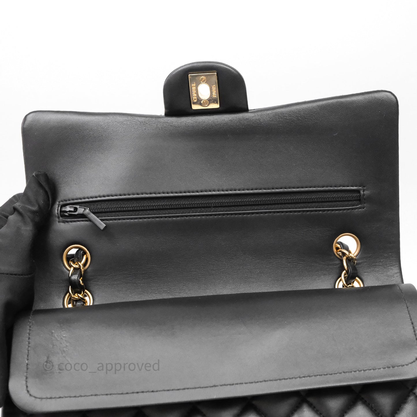 Chanel Classic M/L Medium Flap Quilted Black Lambskin Gold Hardware