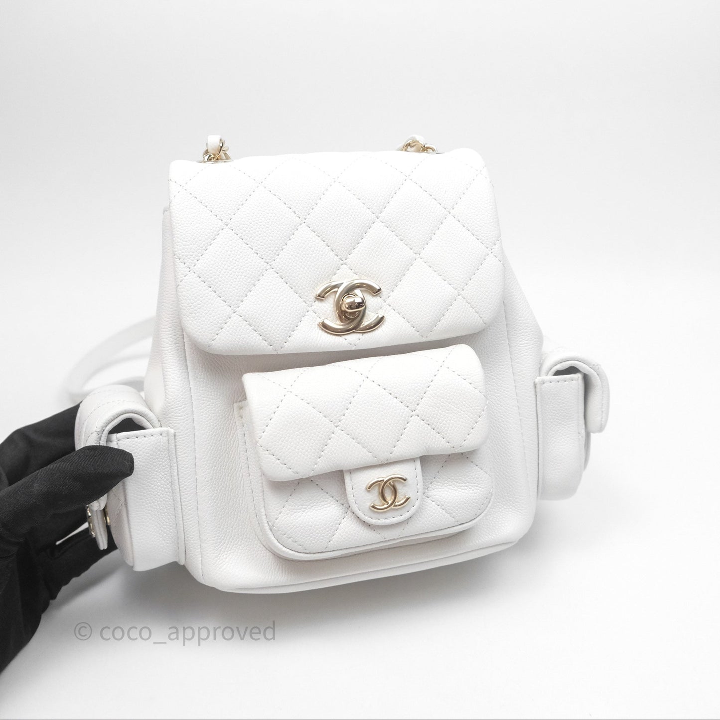 Chanel Small Duma Backpack White Caviar Gold Hardware