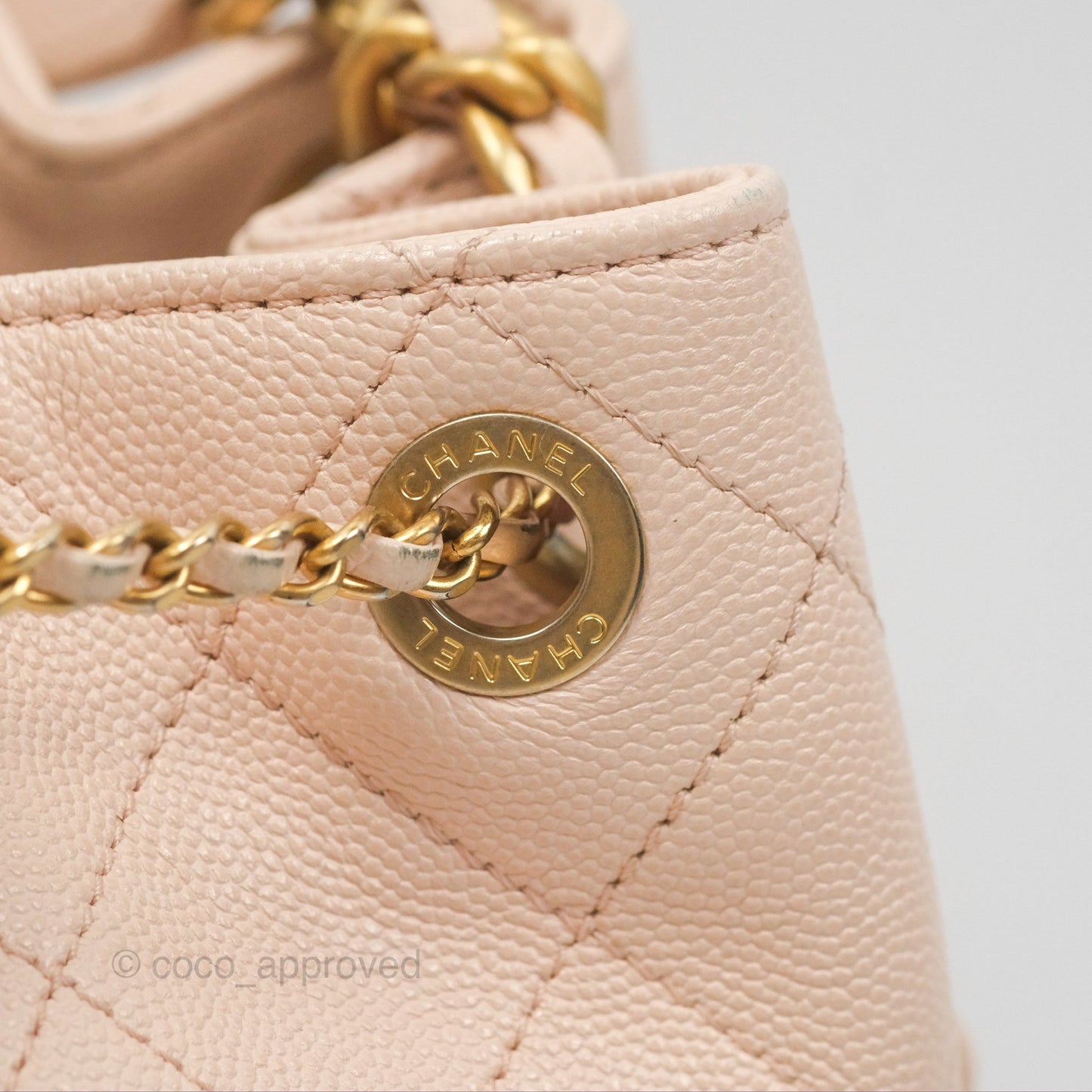 Chanel Quilted Top Handle Drawstring Bucket Bag Pink Caviar Aged Gold Hardware