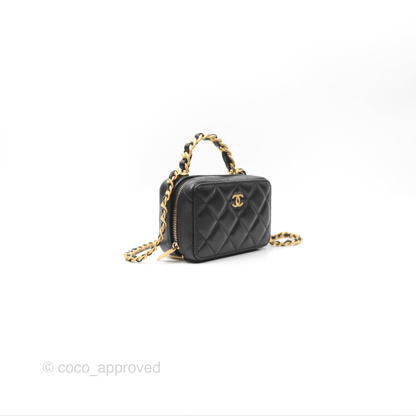 Chanel Top Handle Vanity Case Black Lambskin Aged Gold Hardware 22A