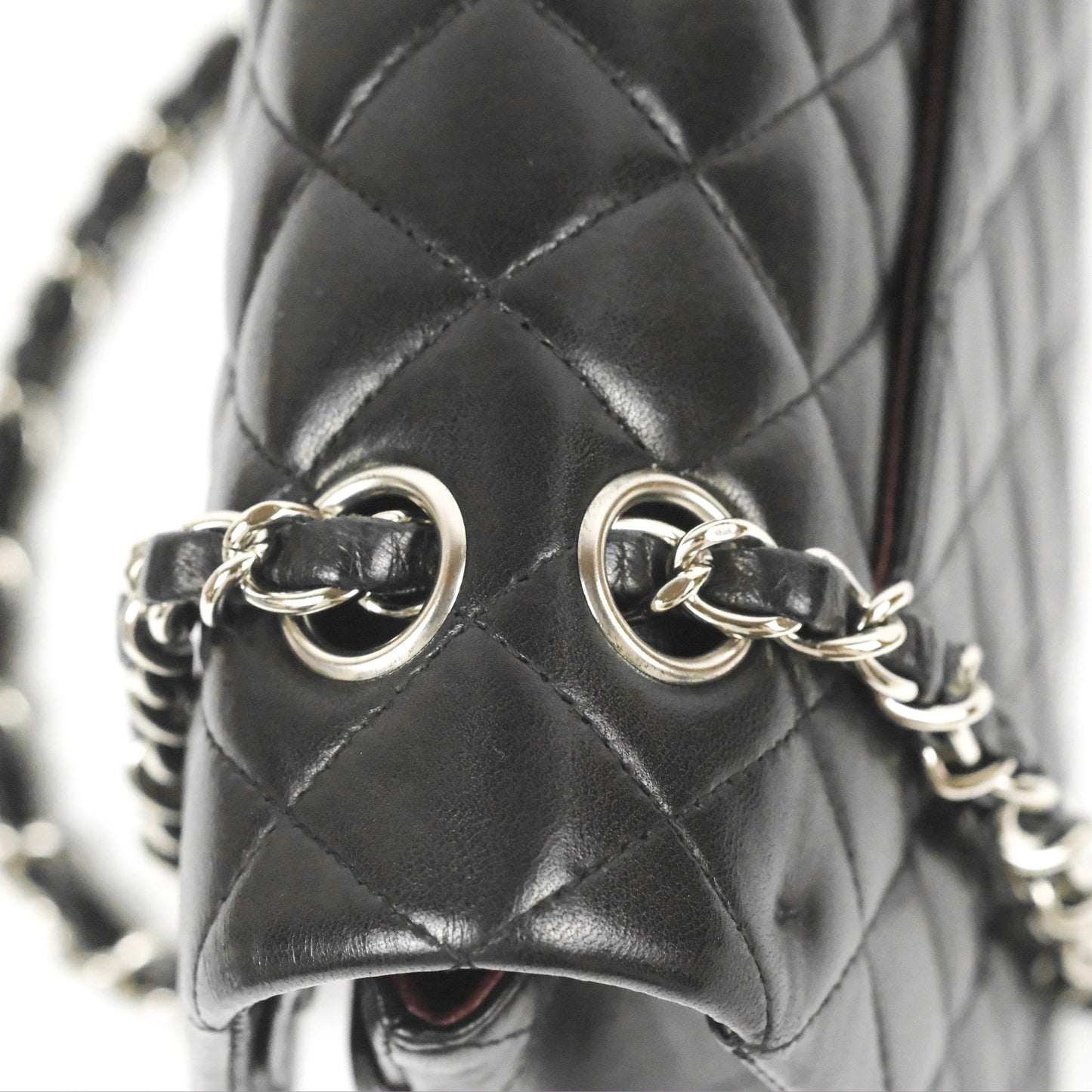 Chanel Classic M/L Medium Flap Quilted Black Lambskin Silver Hardware