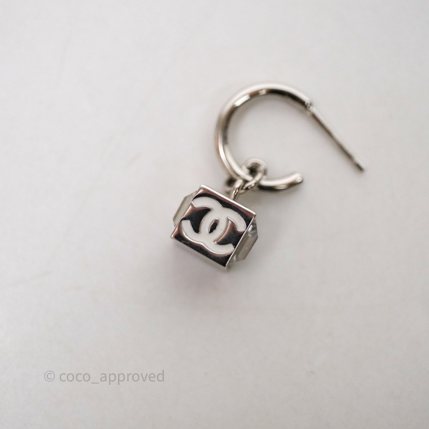 Chanel CC Crystal Square Drop Earrings Silver Tone 25C