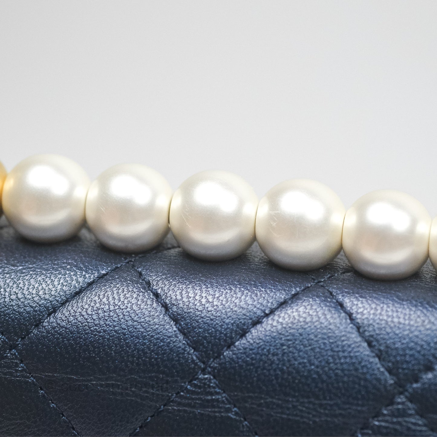 Chanel Small Quilted Chic Pearls Flap Iridescent Navy Goatskin Aged Gold Hardware