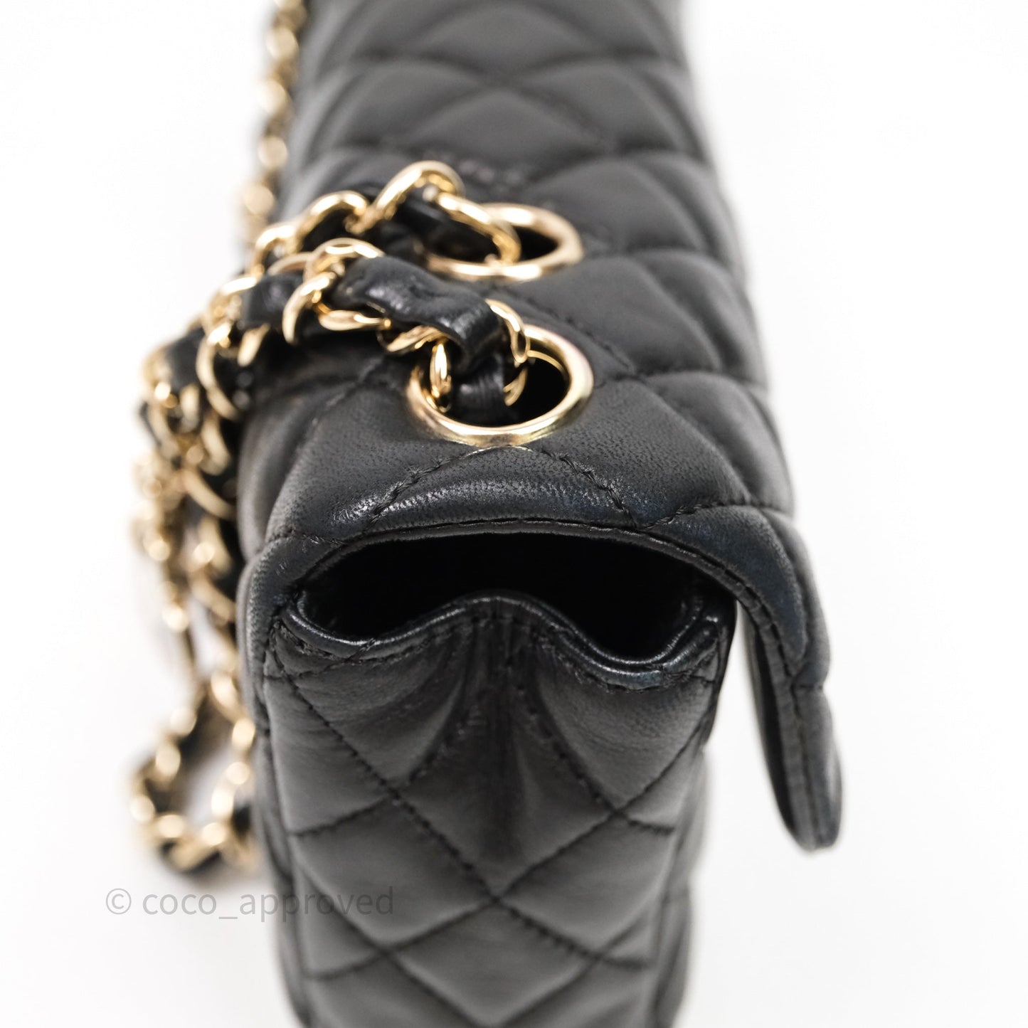 Chanel Quilted East West With Charm Flap Bag Lambskin Black Gold Hardware