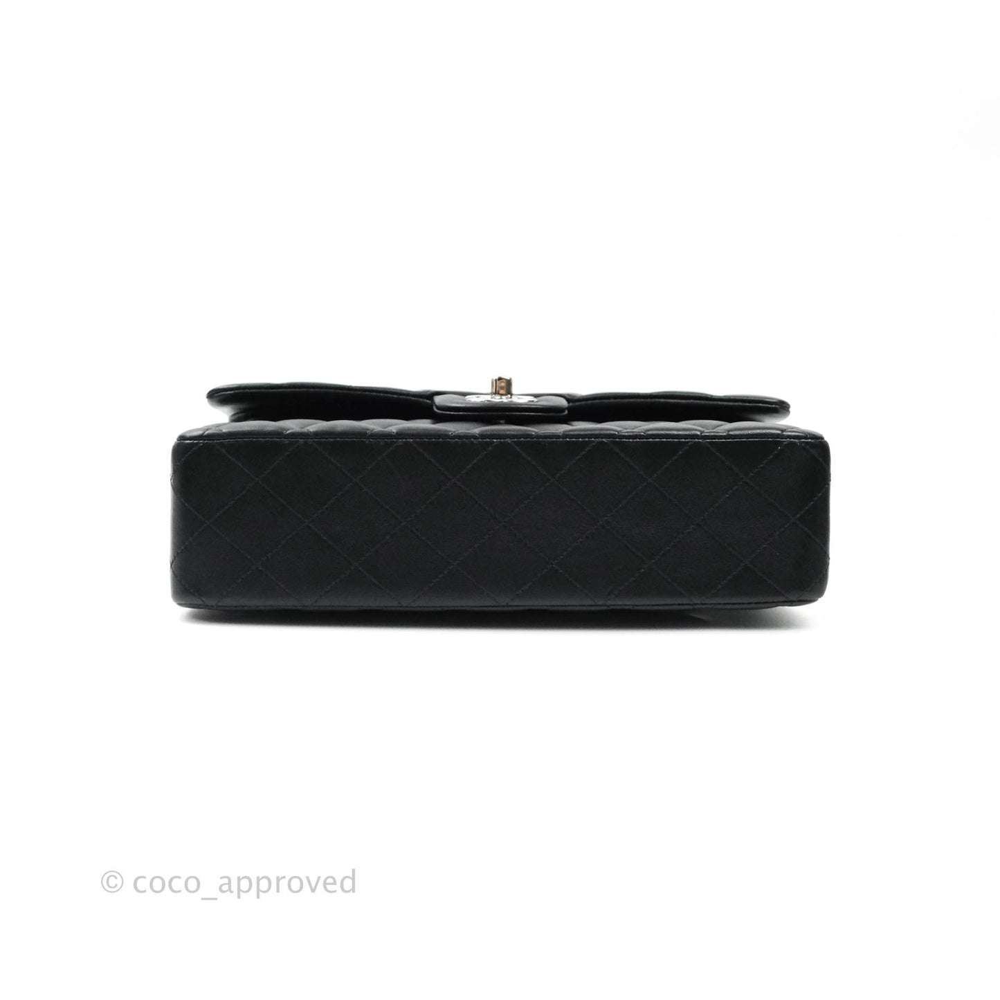 Chanel Classic M/L Medium Double Flap Bag Black Lambskin Silver Hardware