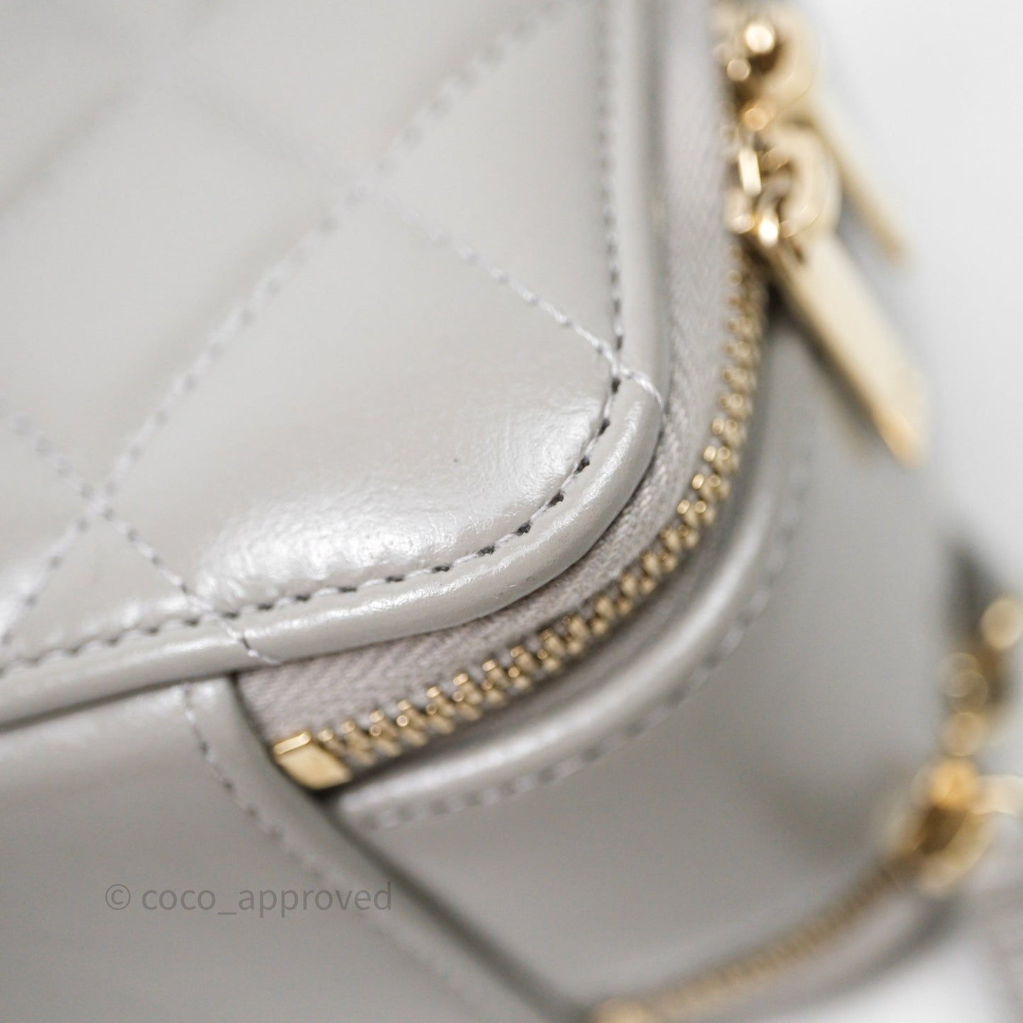 Chanel Mini Top Handle Camera Case Grey Shiny Calfskin Gold Hardware 22B