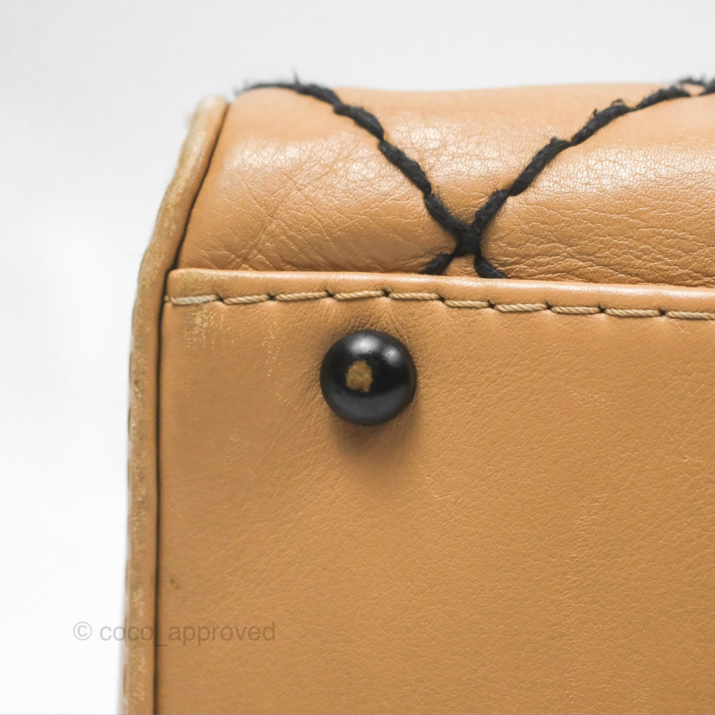 Chanel Contrast Stitch Surpique Bowler Bag Beige Calfskin Matte Black Hardware