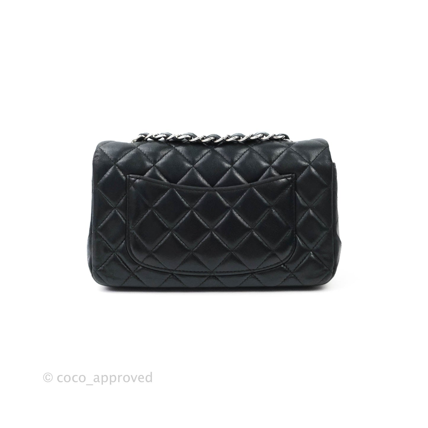 Chanel Classic Quilted Mini Rectangular Flap Black Lambskin Silver Hardware
