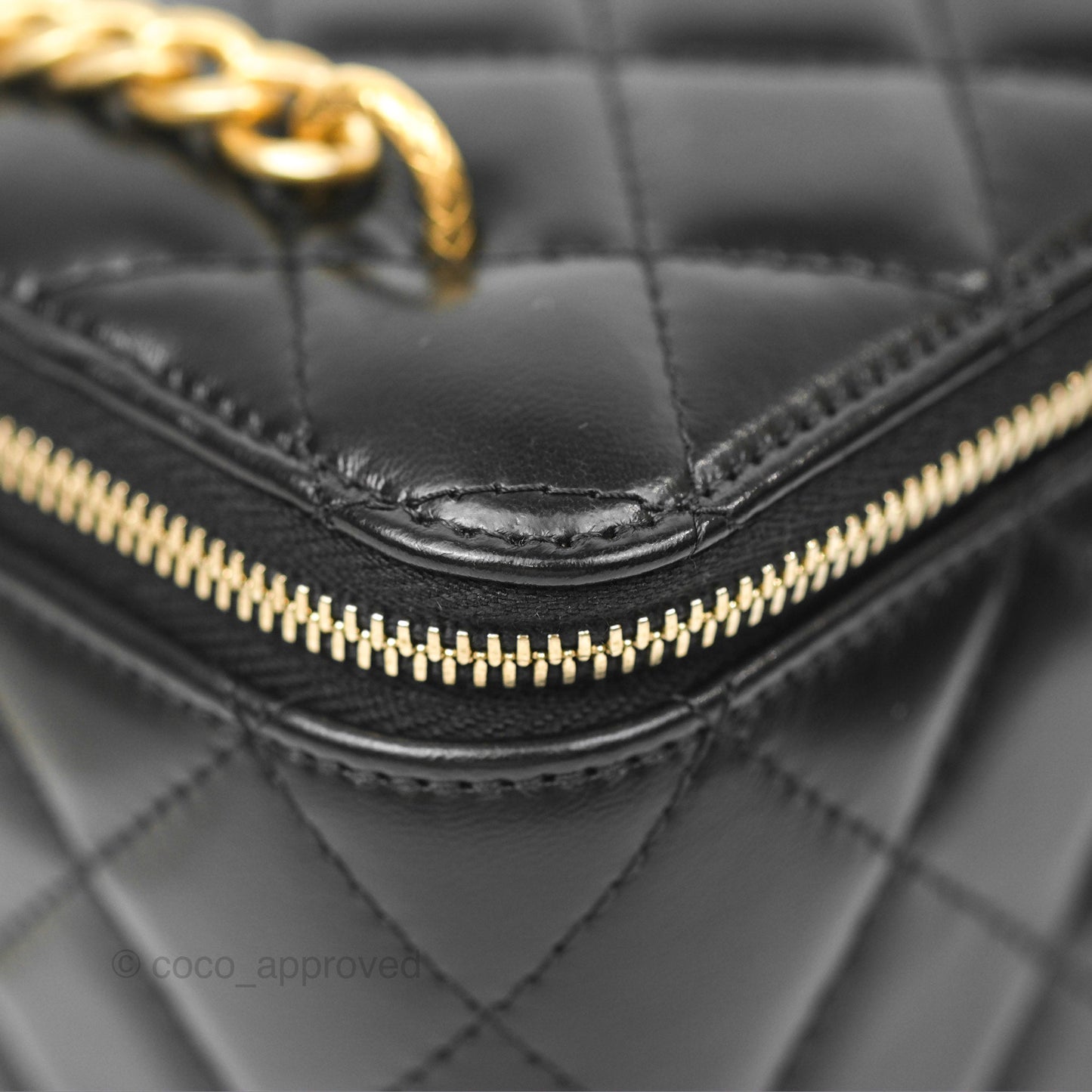 Chanel Vanity with Adjustable Chain Black Lambskin Aged Gold Hardware