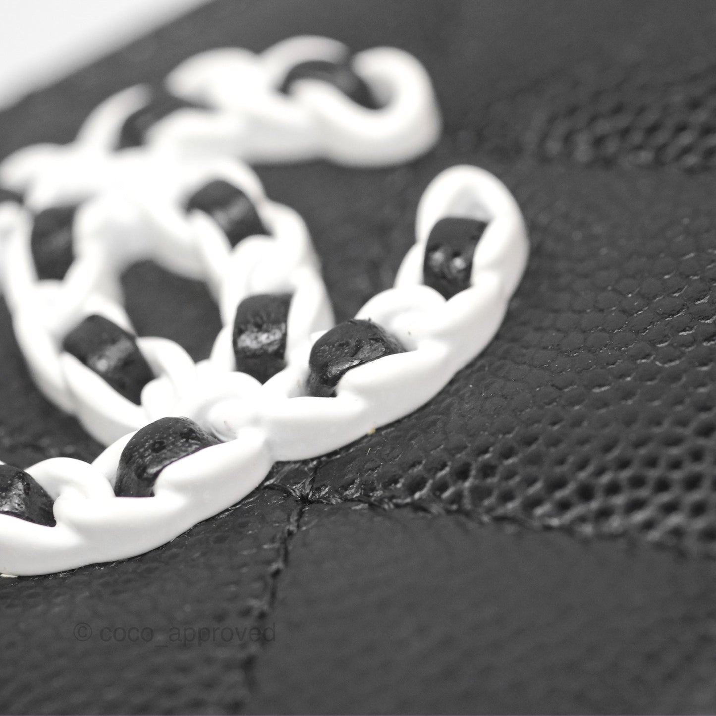 Chanel Zipped Coin Purse Black Caviar White CC Silver Hardware